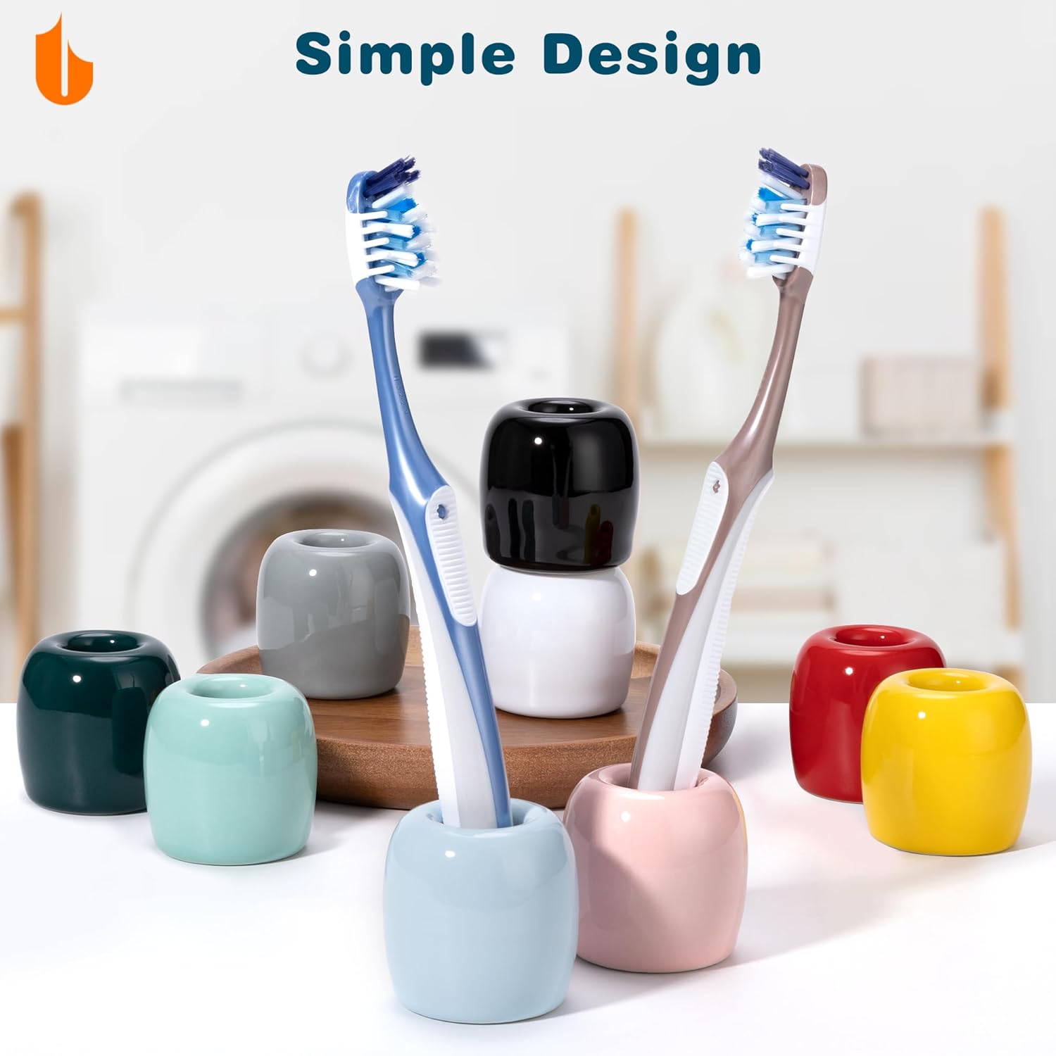 Ceramic Toothbrush Holders for Bathrooms, Sleek Tooth Brush Holder Toothbrush Stand Tooth Brushing Holder, Portable Bathroom Accessories Organizer, Dark Green, 2 Pack - Image 2