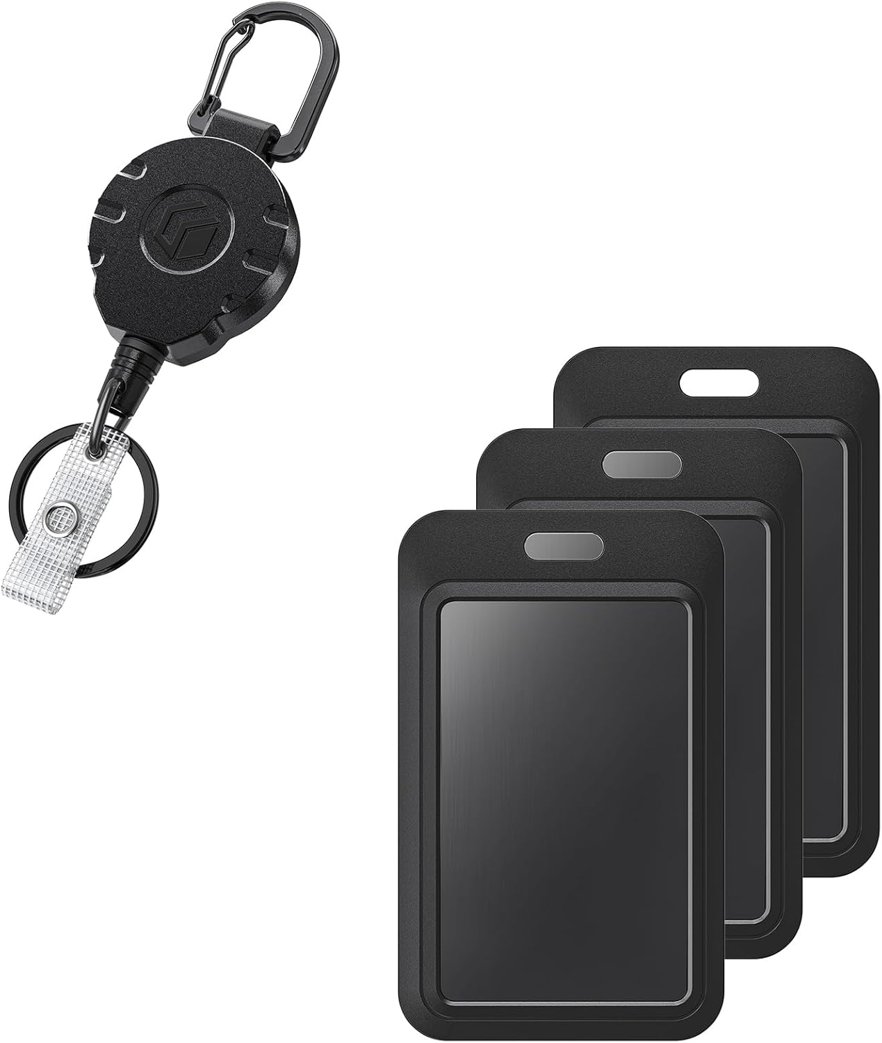 Sliding Badge Holder Vertical Plastic Case with Retractable Keychain Badge Reel for up to 8 oz Hard Card Protector for ID Credit Cards Proximity Key Cards Driver’s Licenses and Passes - Image 1