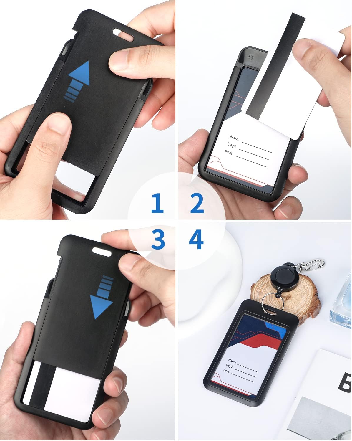 Sliding Badge Holder Vertical Plastic Case with Retractable Keychain Badge Reel for up to 8 oz Hard Card Protector for ID Credit Cards Proximity Key Cards Driver’s Licenses and Passes - Image 8