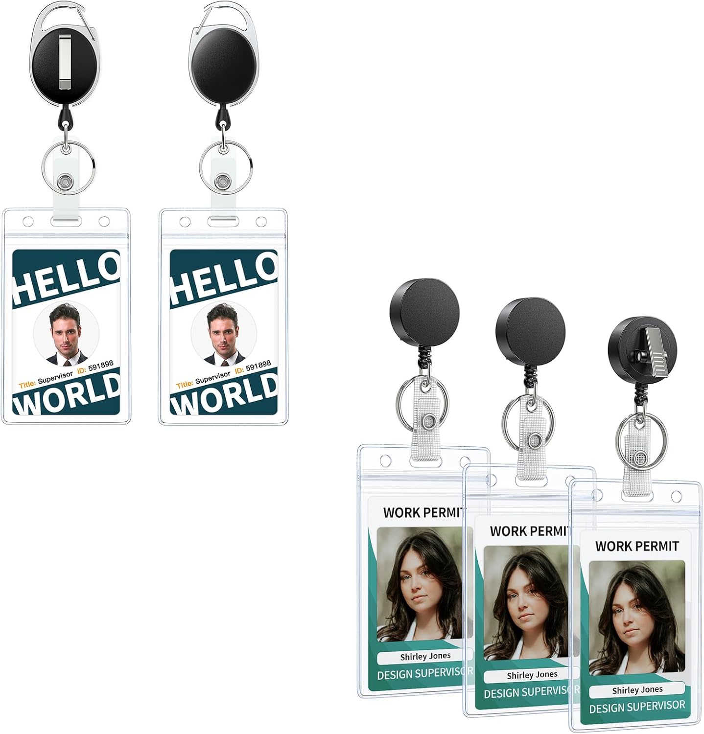 Badge Holder Vertical Clear Plastic Case with Retractable Badge Reel Carabiner Clip with Swivel Alligator Clip Soft Waterproof Card Protector - Image 1