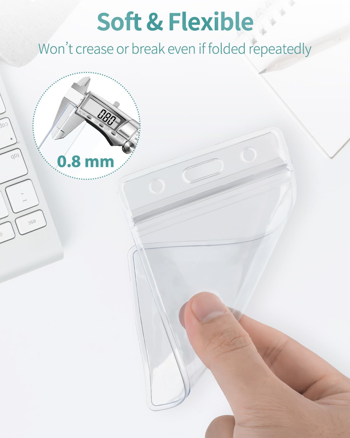 Badge Holder Vertical Clear Plastic Case with Retractable Badge Reel Carabiner Clip with Swivel Alligator Clip Soft Waterproof Card Protector - Image 2