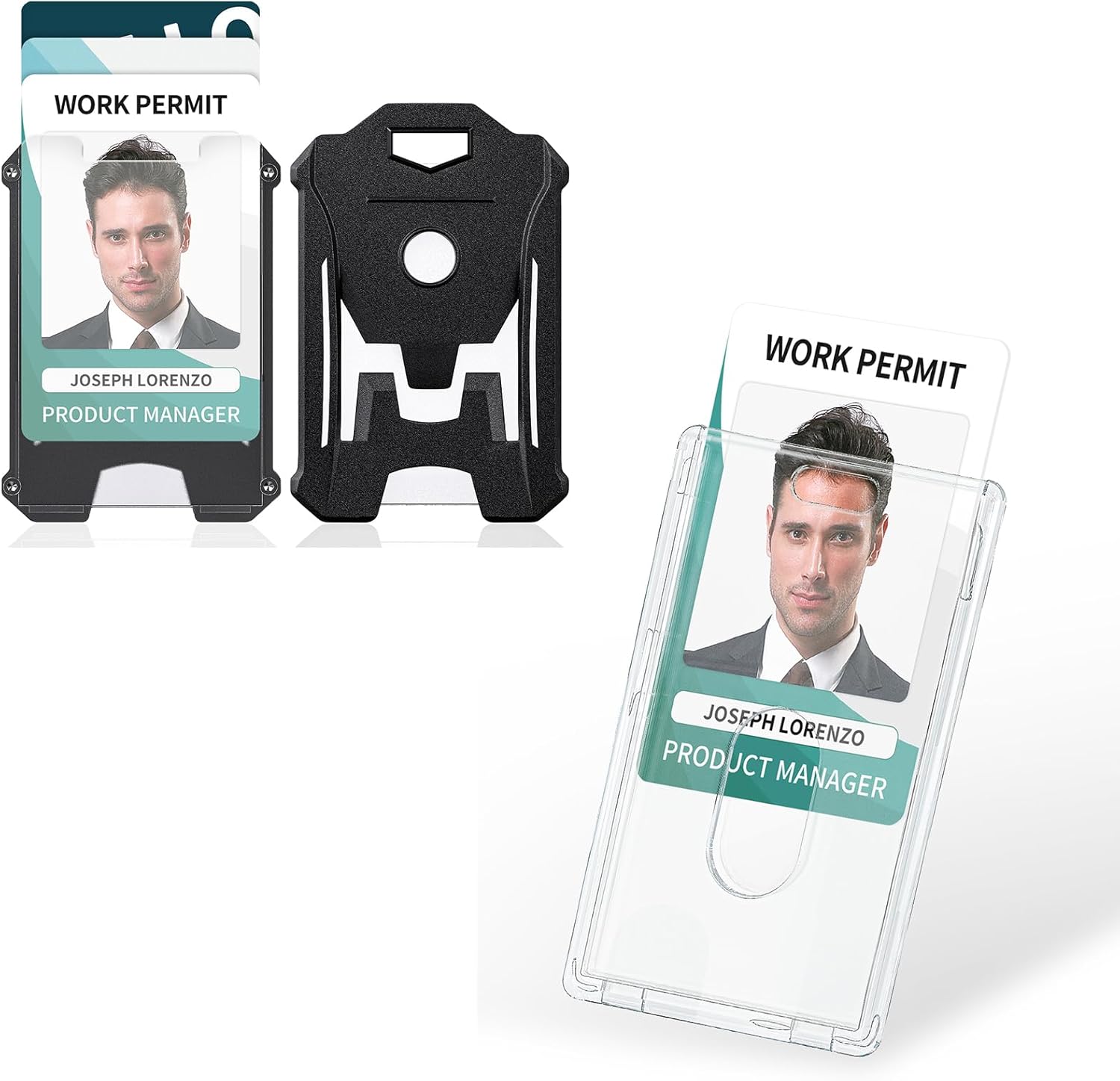 2 Pack Heavy Duty Badge Holder with Clear Window and 2 Pack Thumb-Slot Badge Holder Clear ID Card Holders for Office School ID Credit Cards Proximity Cards Driver’s Licenses Passes - Image 1