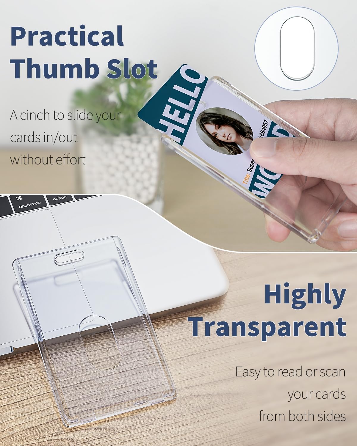 2 Pack Heavy Duty Badge Holder with Clear Window and 2 Pack Thumb-Slot Badge Holder Clear ID Card Holders for Office School ID Credit Cards Proximity Cards Driver’s Licenses Passes - Image 7