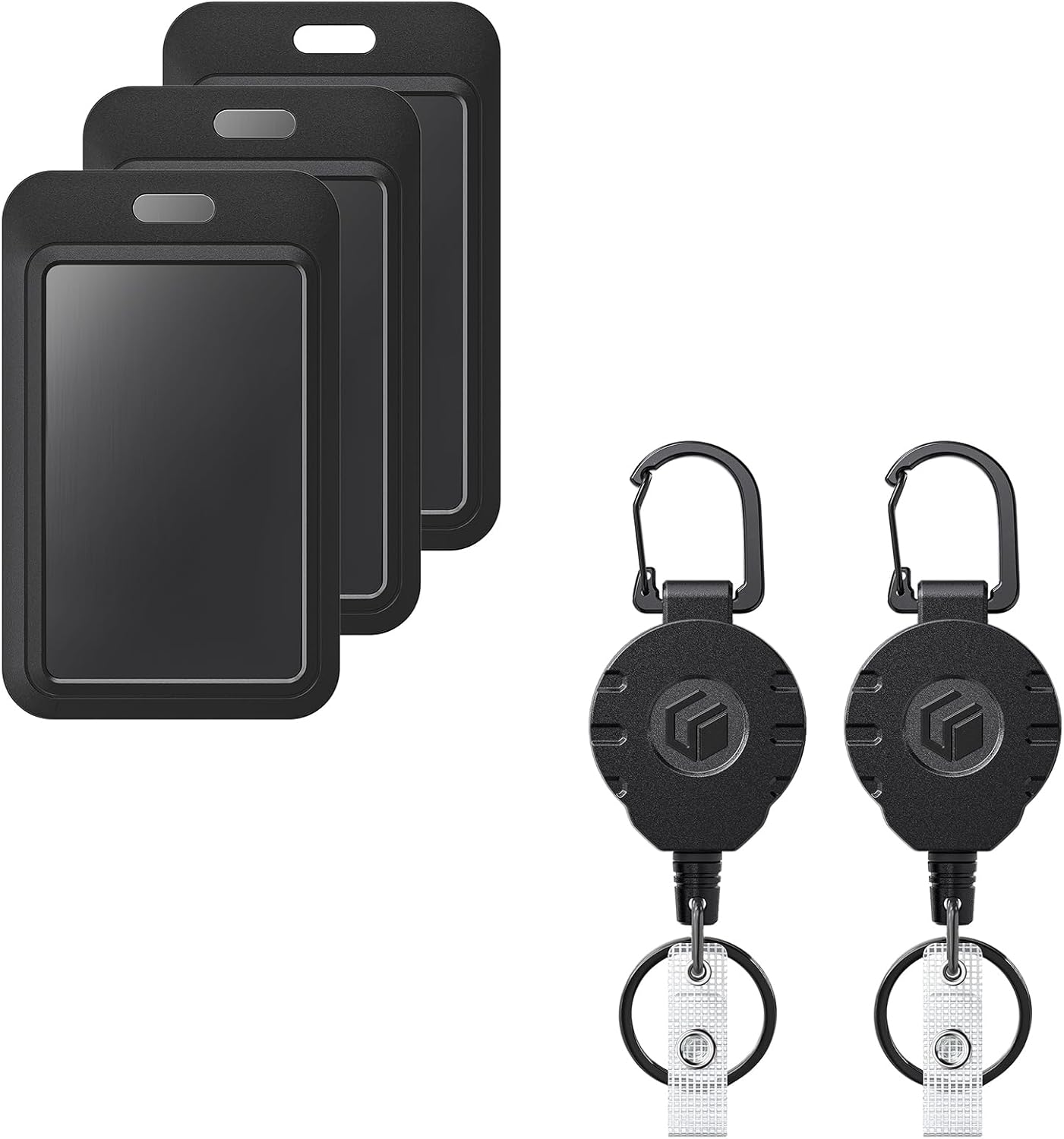 3 Pack Sliding Badge Holder Vertical Plastic Case and 2 Pack Retractable Keychain Badge Reel for up to 8 oz Hard Card Protector - Image 1