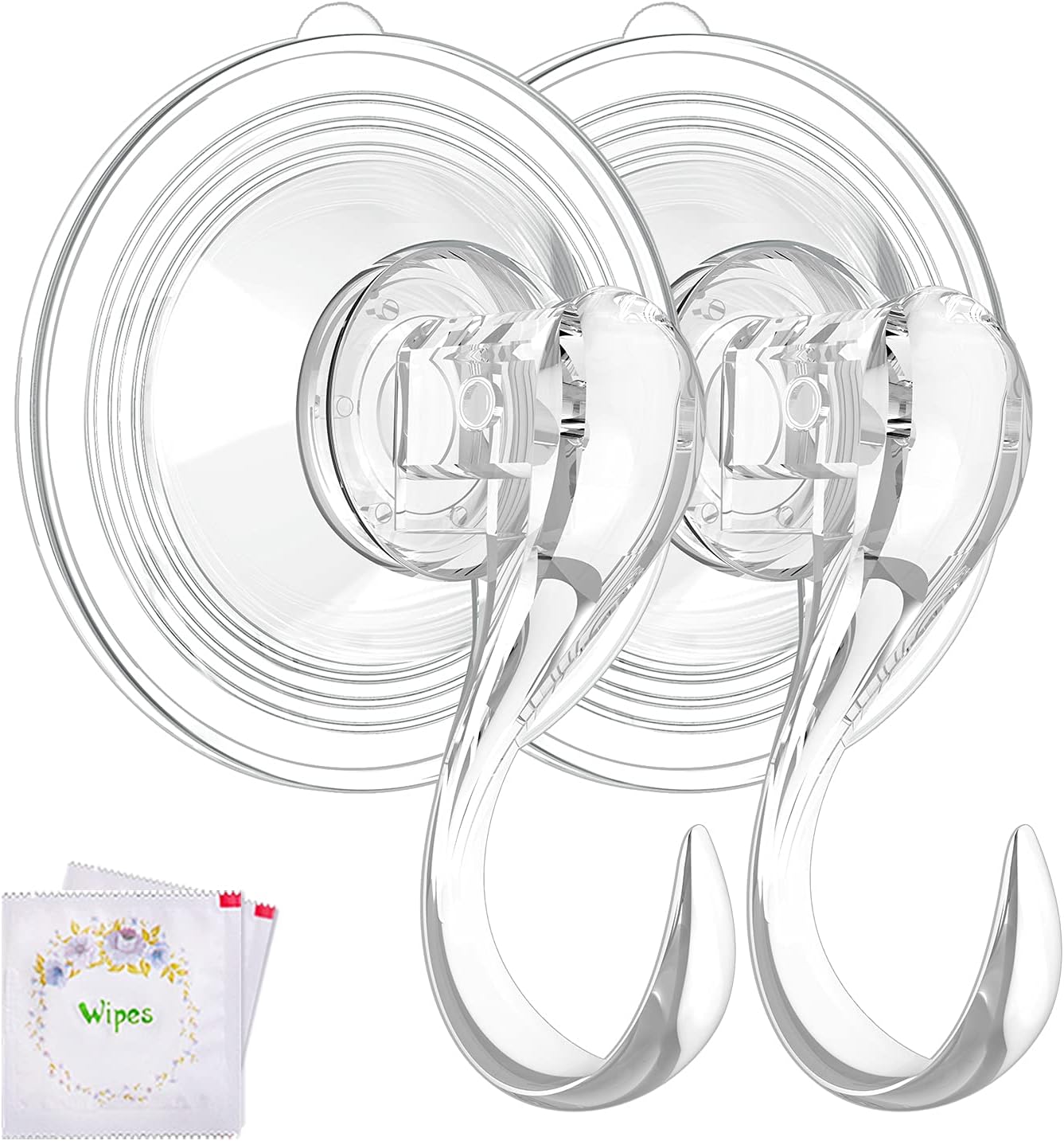 Wreath Hanger, Large Suction Cup Wreath Hooks with Wipes, Heavy Duty, 22 LB Capacity, Removable and Reusable, Clear, 2 Pcs - Image 1