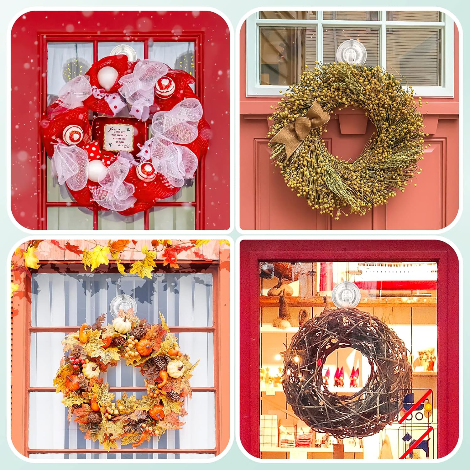 Wreath Hanger, Large Suction Cup Wreath Hooks with Wipes, Heavy Duty, 22 LB Capacity, Removable and Reusable, Clear, 2 Pcs - Image 5