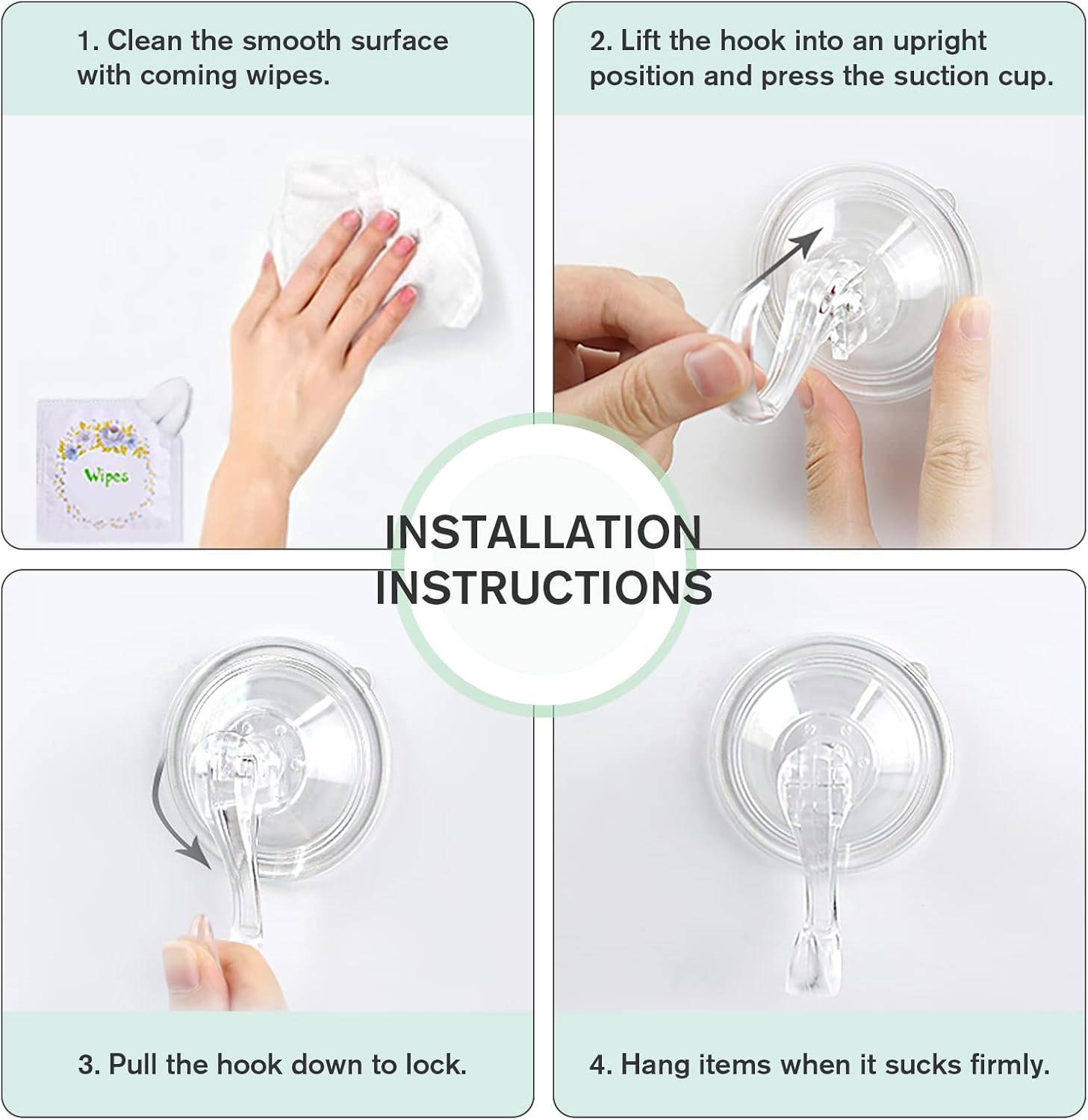 Wreath Hanger, Large Suction Cup Wreath Hooks with Wipes, Heavy Duty, 22 LB Capacity, Removable and Reusable, Clear, 2 Pcs - Image 8