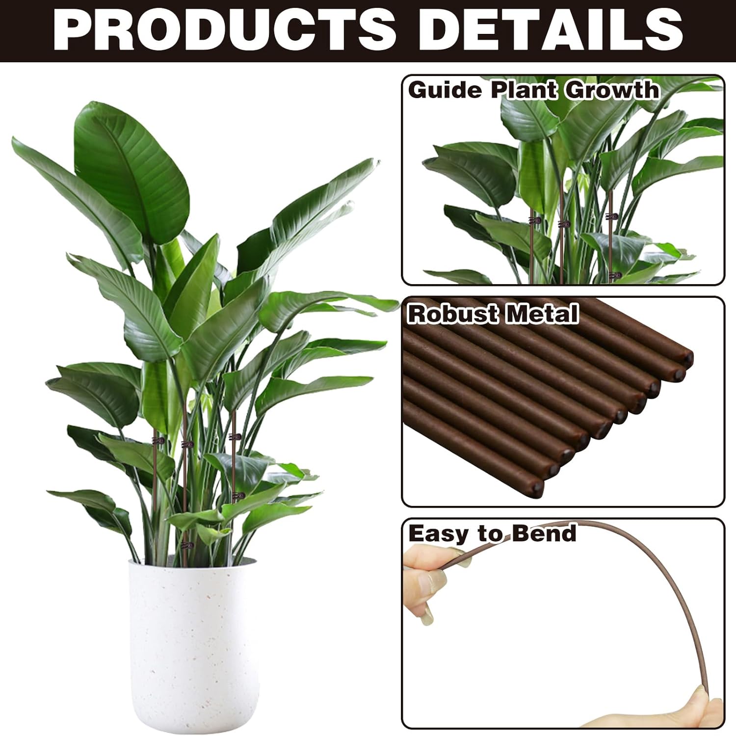 10Pcs Plant Support Stakes with 15Pcs Plant Clips, 15.75inch Tall Bendable Single Stem Sticks Orchid Clips Brown Helps Growth for Indoor Outdoor Flowers Rose Amaryllis - Image 3