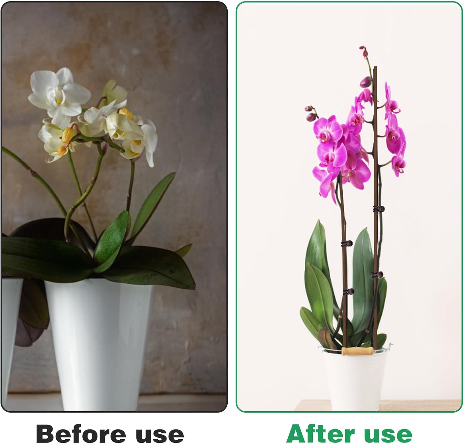 10Pcs Plant Support Stakes with 15Pcs Plant Clips, 15.75inch Tall Bendable Single Stem Sticks Orchid Clips Brown Helps Growth for Indoor Outdoor Flowers Rose Amaryllis - Image 4