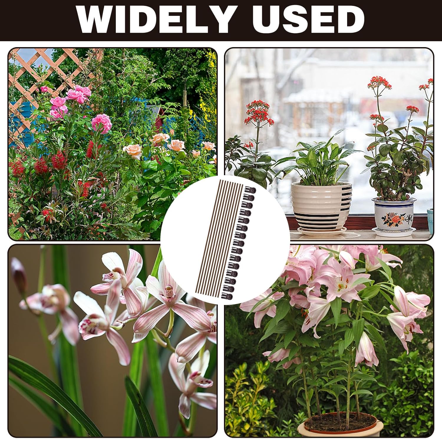 10Pcs Plant Support Stakes with 15Pcs Plant Clips, 15.75inch Tall Bendable Single Stem Sticks Orchid Clips Brown Helps Growth for Indoor Outdoor Flowers Rose Amaryllis - Image 7