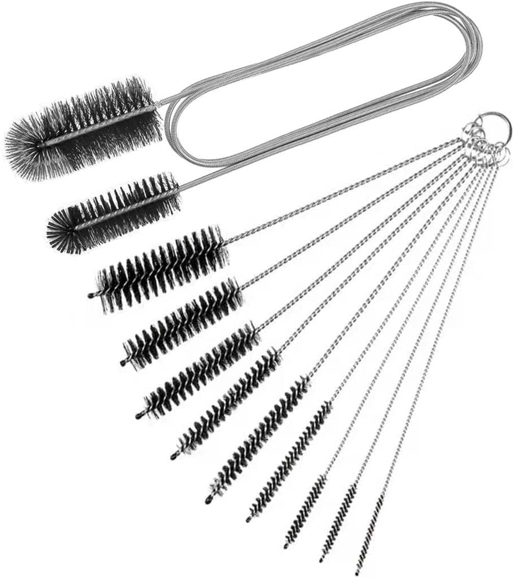 10PCS Flexible Drain Brush Straw Cleaner Brush Set,Pipe Cleaners Brush,61Inch Stainless Steel Double-Ended Hose Brush 8.2Inch Nylon Long CPAP Tube Cleaning Brush for Home Kitchen Sink Plumbing - Image 1