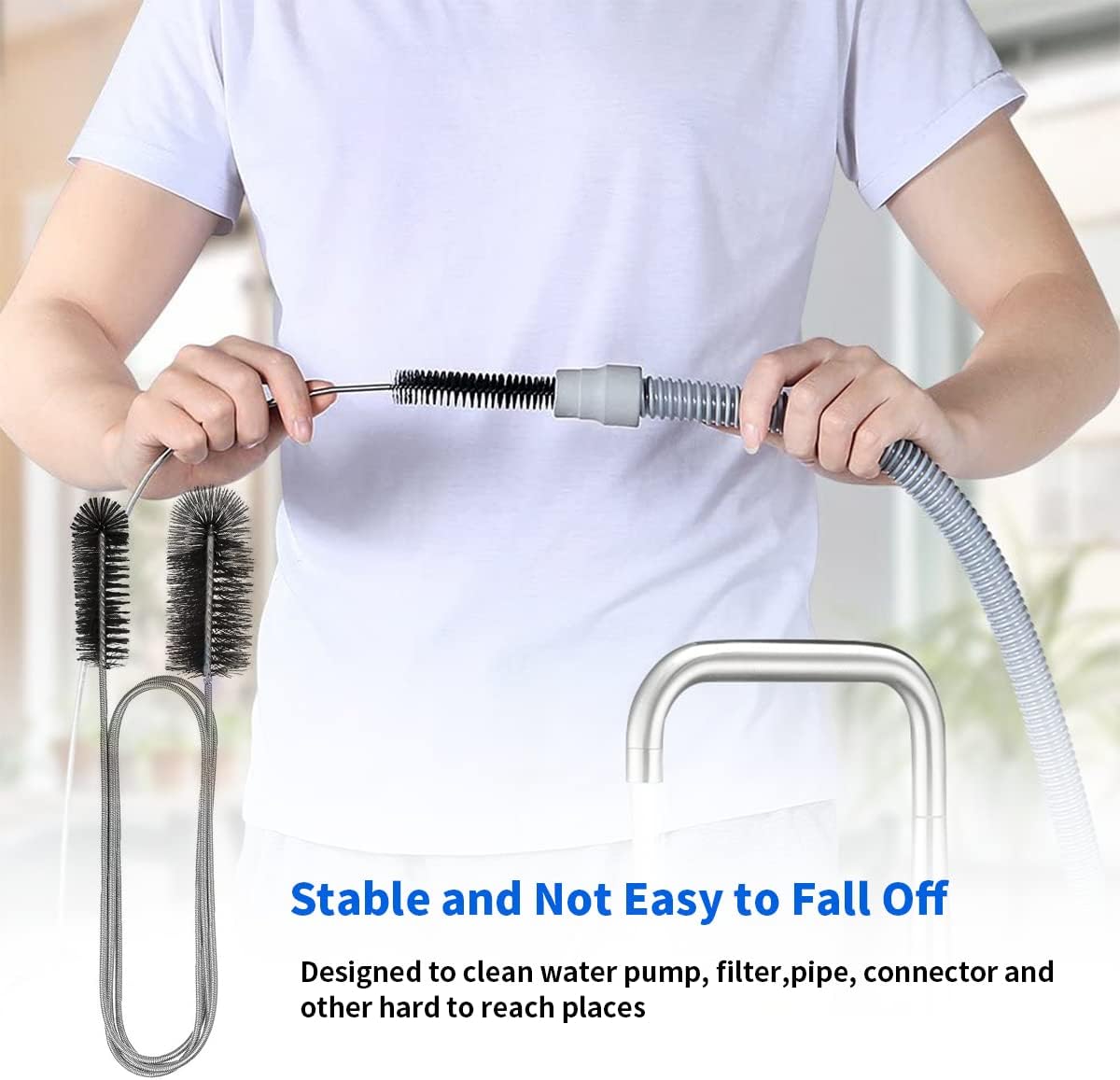 10PCS Flexible Drain Brush Straw Cleaner Brush Set,Pipe Cleaners Brush,61Inch Stainless Steel Double-Ended Hose Brush 8.2Inch Nylon Long CPAP Tube Cleaning Brush for Home Kitchen Sink Plumbing - Image 3