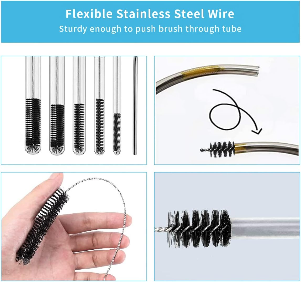 10PCS Flexible Drain Brush Straw Cleaner Brush Set,Pipe Cleaners Brush,61Inch Stainless Steel Double-Ended Hose Brush 8.2Inch Nylon Long CPAP Tube Cleaning Brush for Home Kitchen Sink Plumbing - Image 5