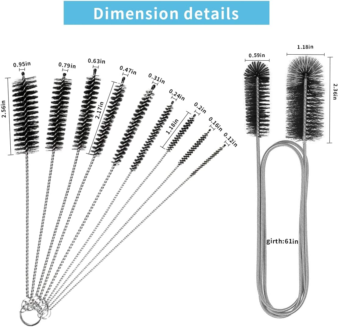 10PCS Flexible Drain Brush Straw Cleaner Brush Set,Pipe Cleaners Brush,61Inch Stainless Steel Double-Ended Hose Brush 8.2Inch Nylon Long CPAP Tube Cleaning Brush for Home Kitchen Sink Plumbing - Image 7