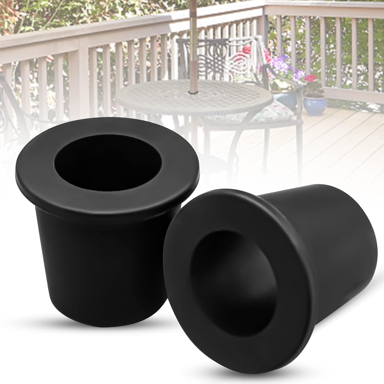 2Pcs Patio Table Umbrella Hole Ring Plug, Silicone Pool Sleeve Stabilizer Cone Wedge, Table Insert for 2-2.5 Inch Hole or 1.5 Inch Adapter (Black) - Image 1