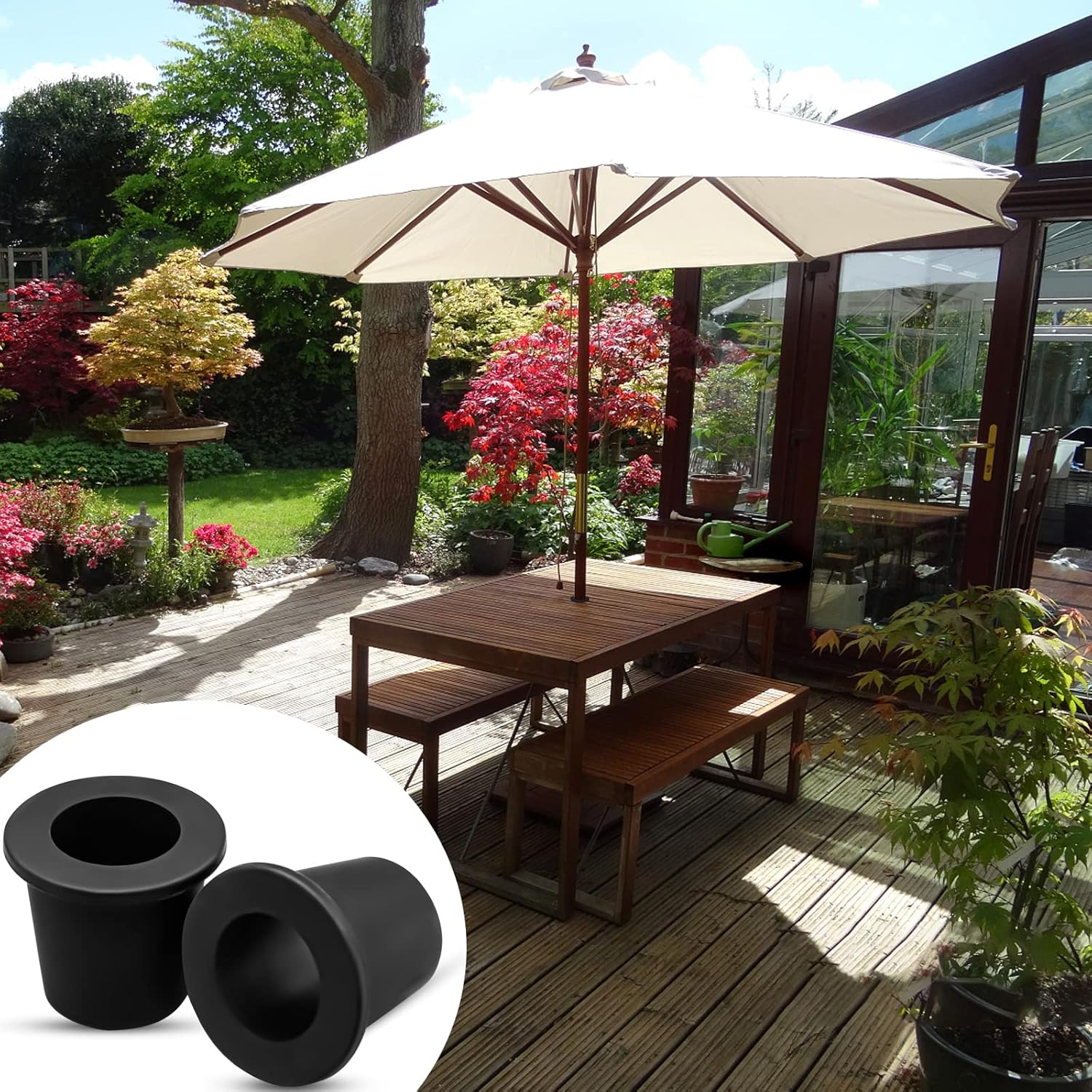 2Pcs Patio Table Umbrella Hole Ring Plug, Silicone Pool Sleeve Stabilizer Cone Wedge, Table Insert for 2-2.5 Inch Hole or 1.5 Inch Adapter (Black) - Image 4