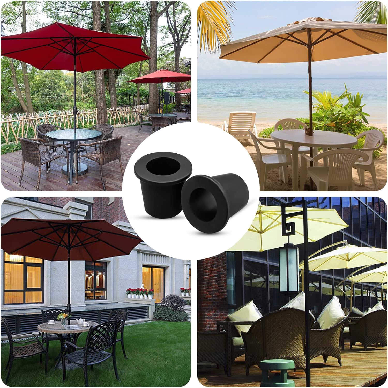 2Pcs Patio Table Umbrella Hole Ring Plug, Silicone Pool Sleeve Stabilizer Cone Wedge, Table Insert for 2-2.5 Inch Hole or 1.5 Inch Adapter (Black) - Image 6