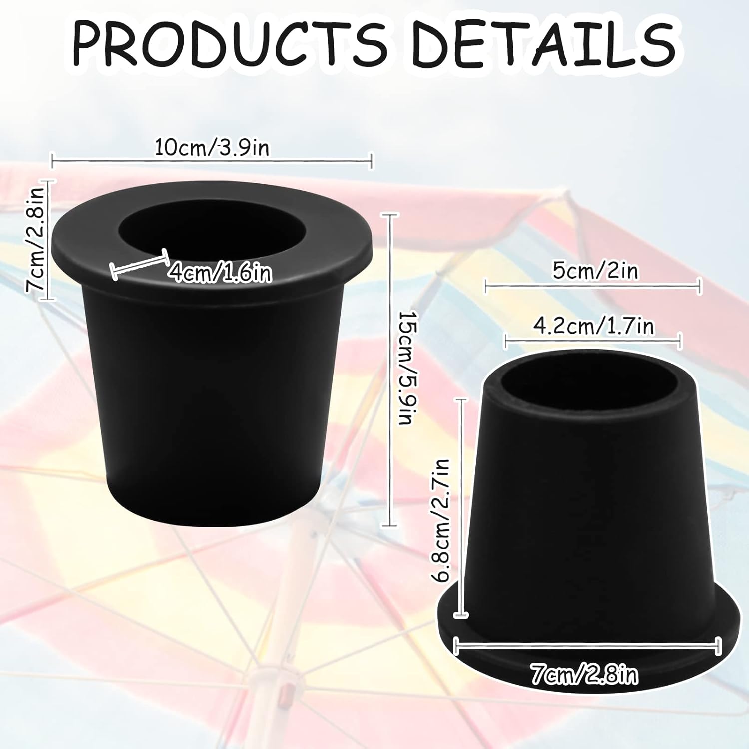 2Pcs Patio Table Umbrella Hole Ring Plug, Silicone Pool Sleeve Stabilizer Cone Wedge, Table Insert for 2-2.5 Inch Hole or 1.5 Inch Adapter (Black) - Image 7