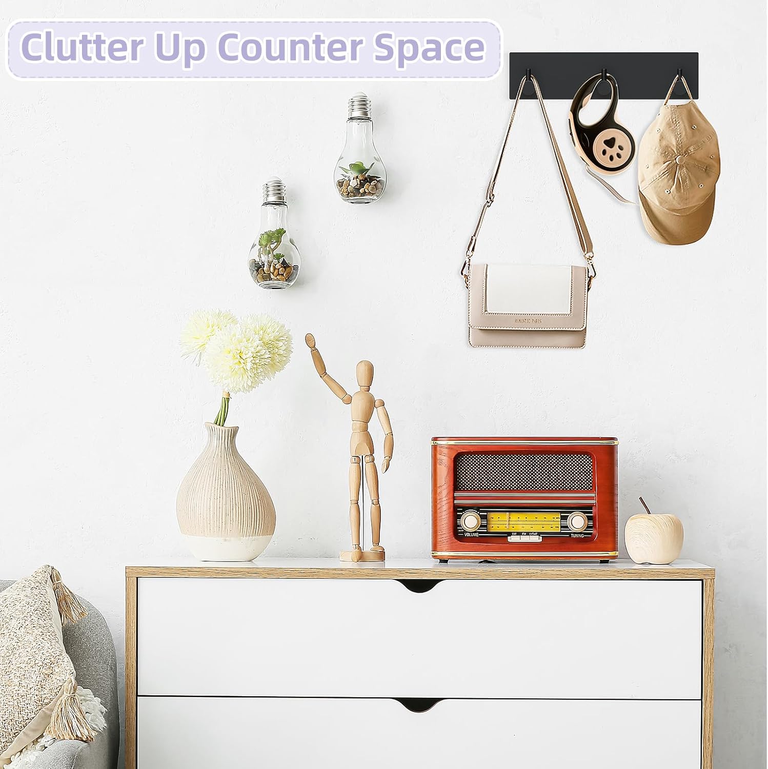 Key Holder Wall Mount, Small Metal Self Adhesive Key Hanger with 3 Hooks, No Drilling, Extra Adhesive Strip, Black - Image 4
