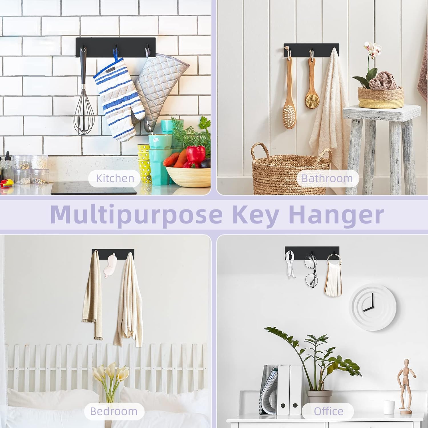 Key Holder Wall Mount, Small Metal Self Adhesive Key Hanger with 3 Hooks, No Drilling, Extra Adhesive Strip, Black - Image 6