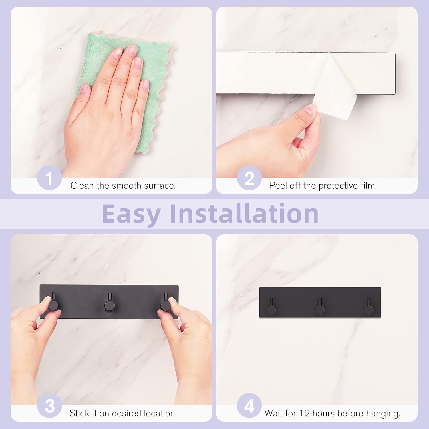 Key Holder Wall Mount, Small Metal Self Adhesive Key Hanger with 3 Hooks, No Drilling, Extra Adhesive Strip, Black - Image 7
