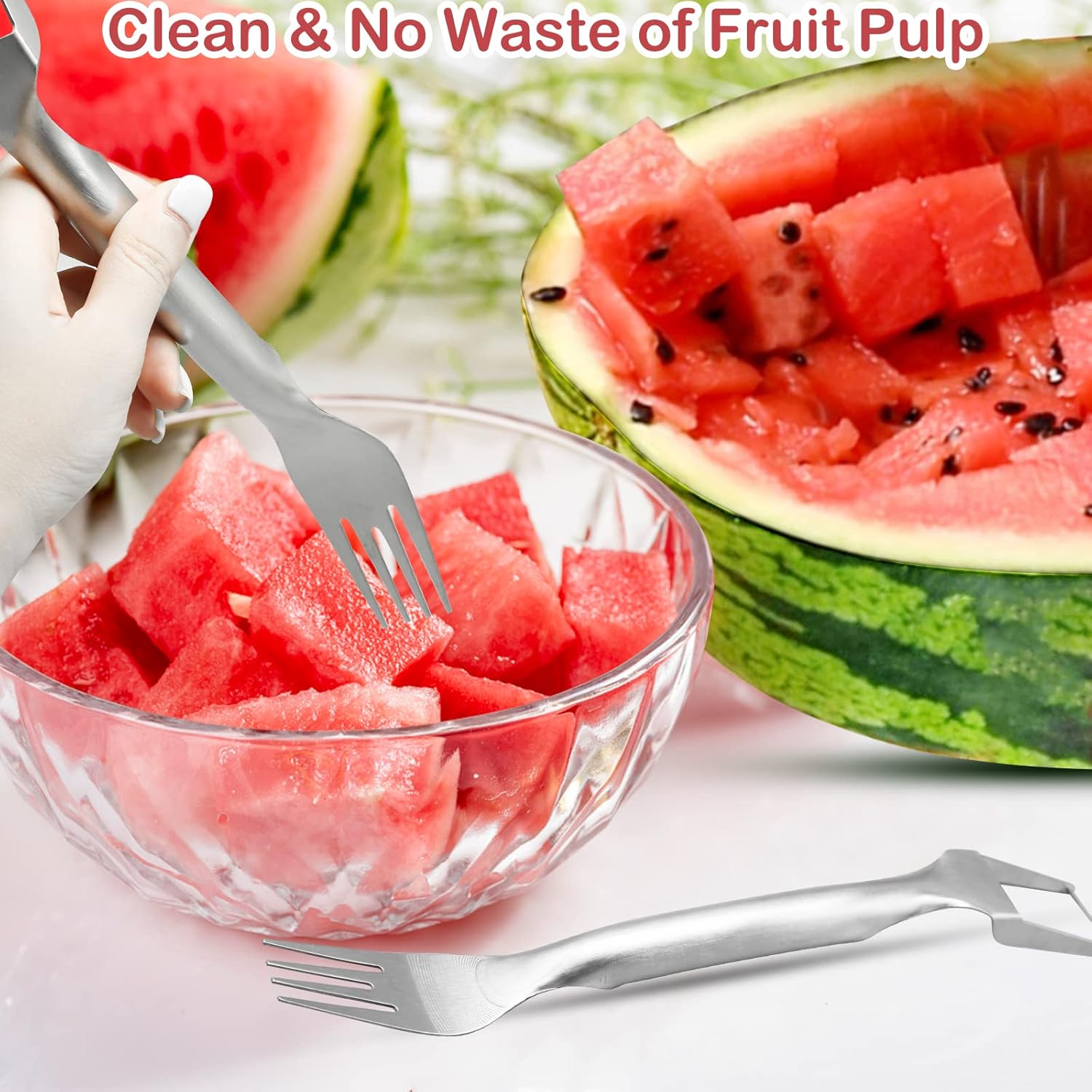 2Pcs Watermelon Fork Slicer Cutter, Stainless Steel 2-in-1 Watermelon Fork Slicer, Portable Watermelon Fork Watermelon Cutter Slicer Tool Fruit Forks Slicer for Home Party Camping Kitchen Gadget - Image 3