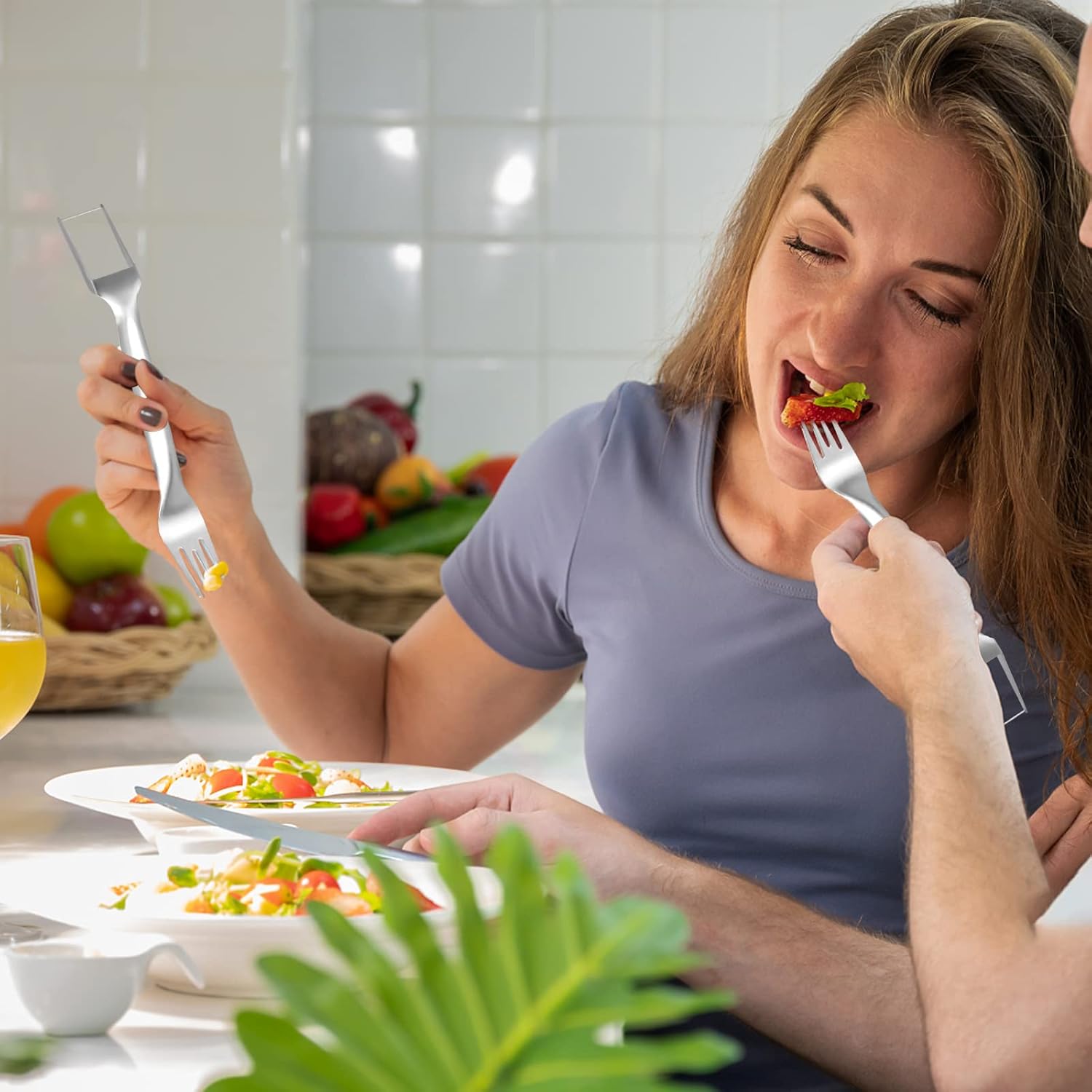 2Pcs Watermelon Fork Slicer Cutter, Stainless Steel 2-in-1 Watermelon Fork Slicer, Portable Watermelon Fork Watermelon Cutter Slicer Tool Fruit Forks Slicer for Home Party Camping Kitchen Gadget - Image 5