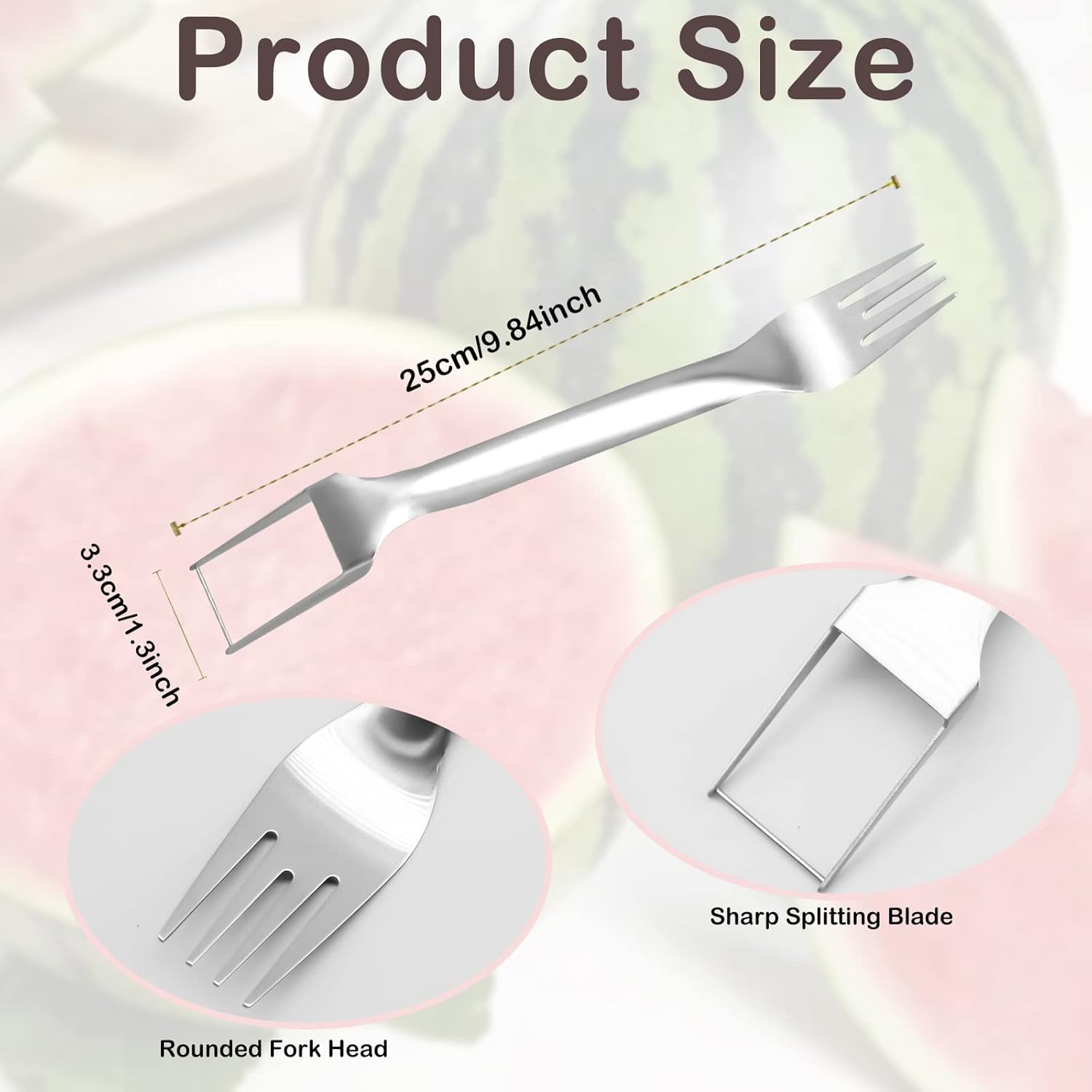 2Pcs Watermelon Fork Slicer Cutter, Stainless Steel 2-in-1 Watermelon Fork Slicer, Portable Watermelon Fork Watermelon Cutter Slicer Tool Fruit Forks Slicer for Home Party Camping Kitchen Gadget - Image 7