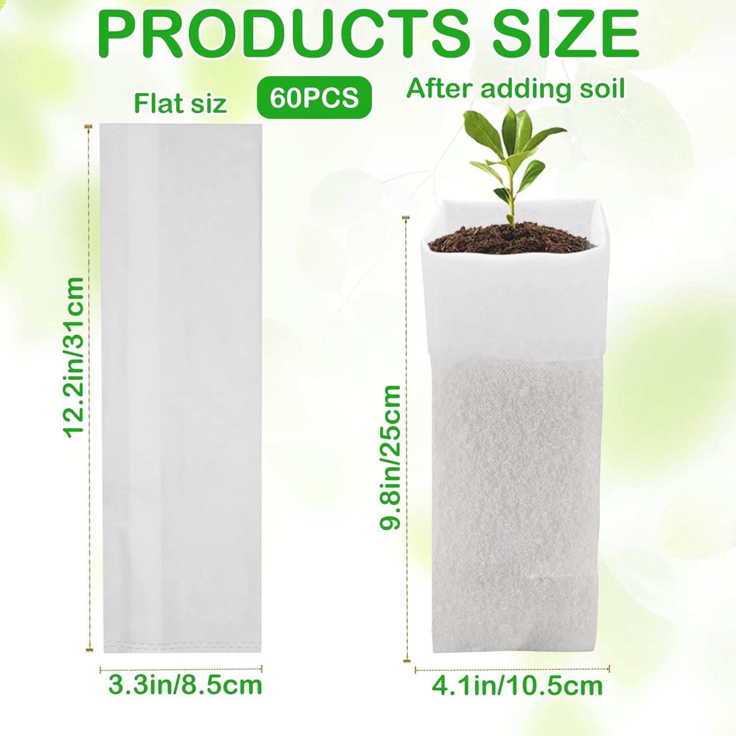 60Pcs Nursery Grow Bags, Biodegradable Non-Woven Fabric Plant Bags, Seedlings Growing Pots for Vegetable Flowers Fruits Tree Planting (12.2 3.3 Inches) - Image 2