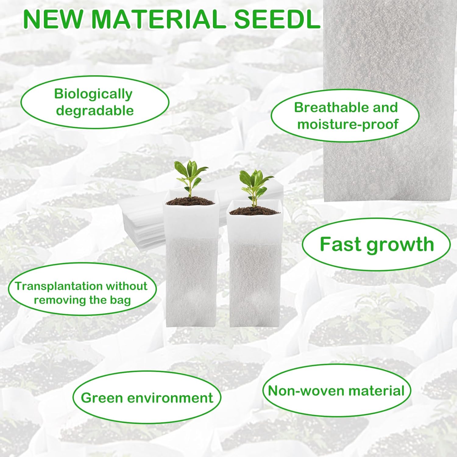 60Pcs Nursery Grow Bags, Biodegradable Non-Woven Fabric Plant Bags, Seedlings Growing Pots for Vegetable Flowers Fruits Tree Planting (12.2 3.3 Inches) - Image 5