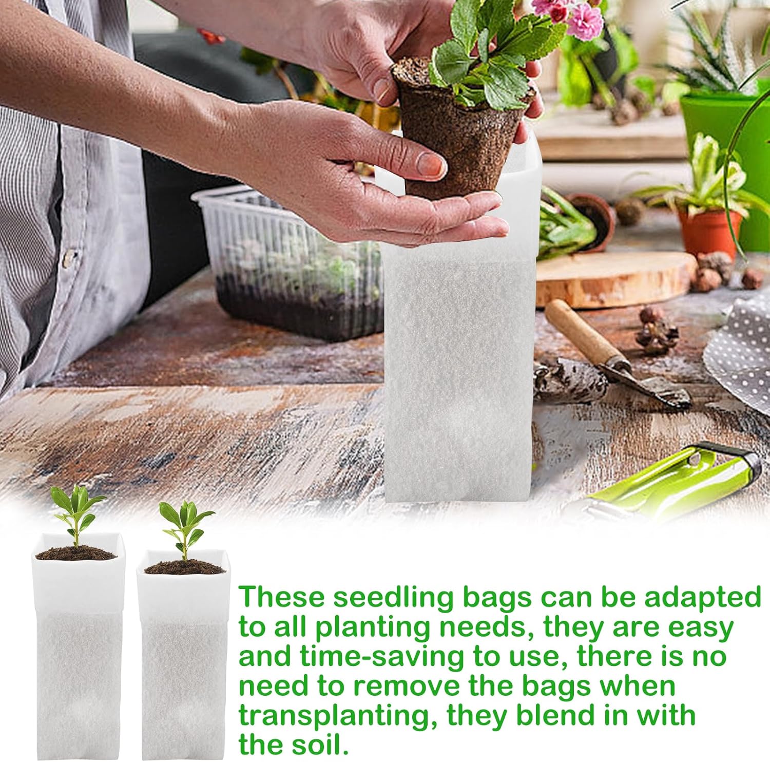 60Pcs Nursery Grow Bags, Biodegradable Non-Woven Fabric Plant Bags, Seedlings Growing Pots for Vegetable Flowers Fruits Tree Planting (12.2 3.3 Inches) - Image 6