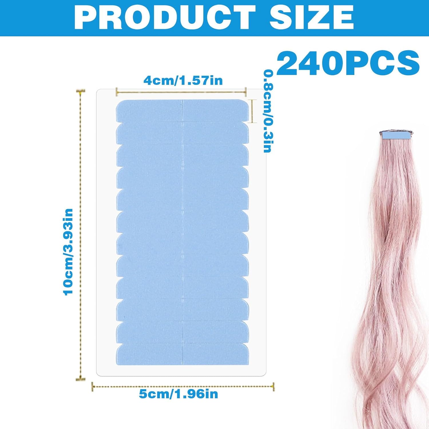 240pcs Beauty Tools Human Hair Tape Extension Replacement, Double Sided Wig Tape (Blue) - Image 7