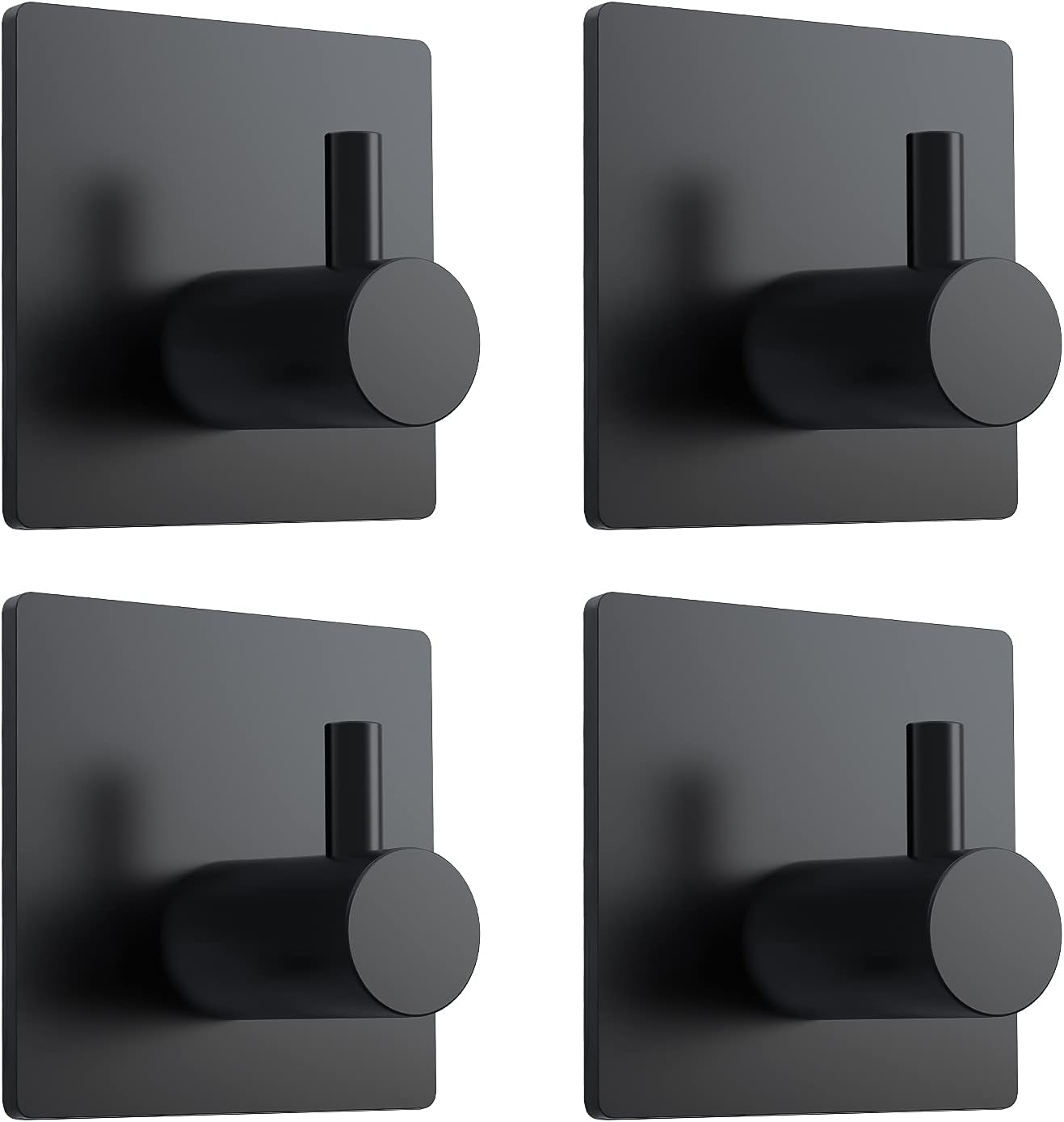 Adhesive Towel Hooks, Waterproof Shower Wall Stick on Hooks, 2 Extra Adhesive Strips, Black, 4 Pcs - Image 1
