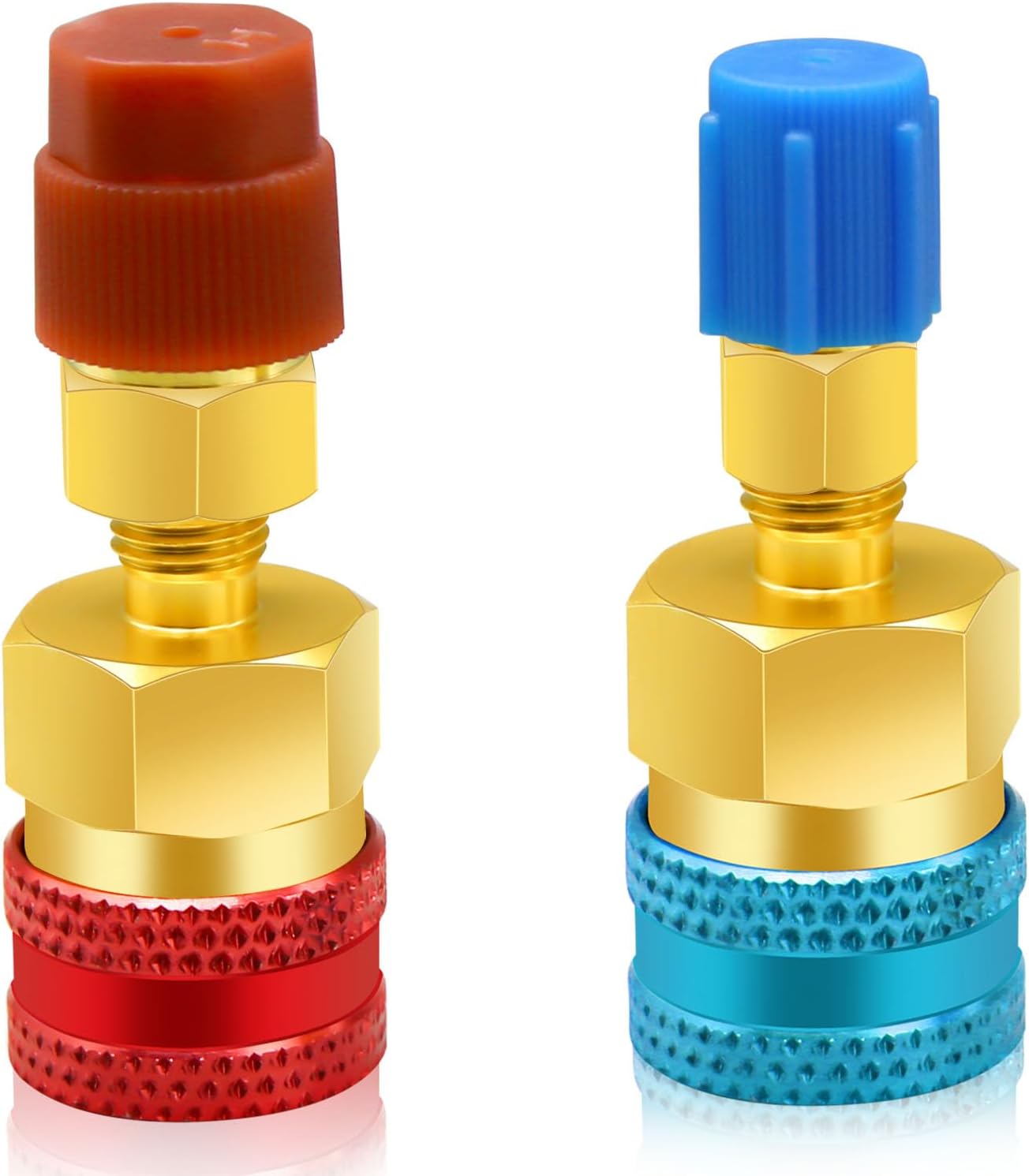 2Pcs R1234yf to R134a Adapter, Quick Couplers Kit R1234yf Refrigerant Recharge Kit, High/Low Side R134a to R1234yf Adapters for R1234yf/R134a Car Ac Refrigerant System Evacuation Recharging, Red, Blue - Image 1