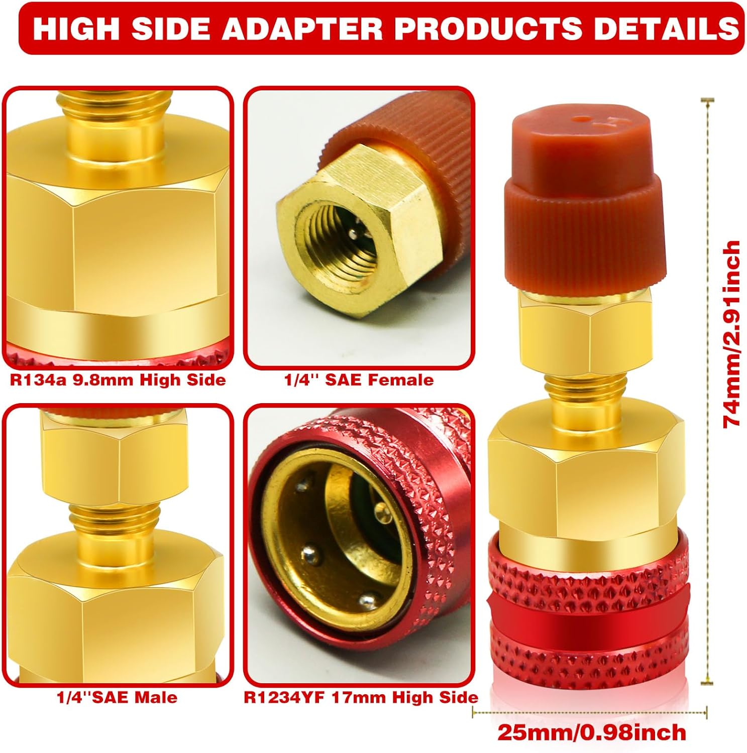 2Pcs R1234yf to R134a Adapter, Quick Couplers Kit R1234yf Refrigerant Recharge Kit, High/Low Side R134a to R1234yf Adapters for R1234yf/R134a Car Ac Refrigerant System Evacuation Recharging, Red, Blue - Image 2