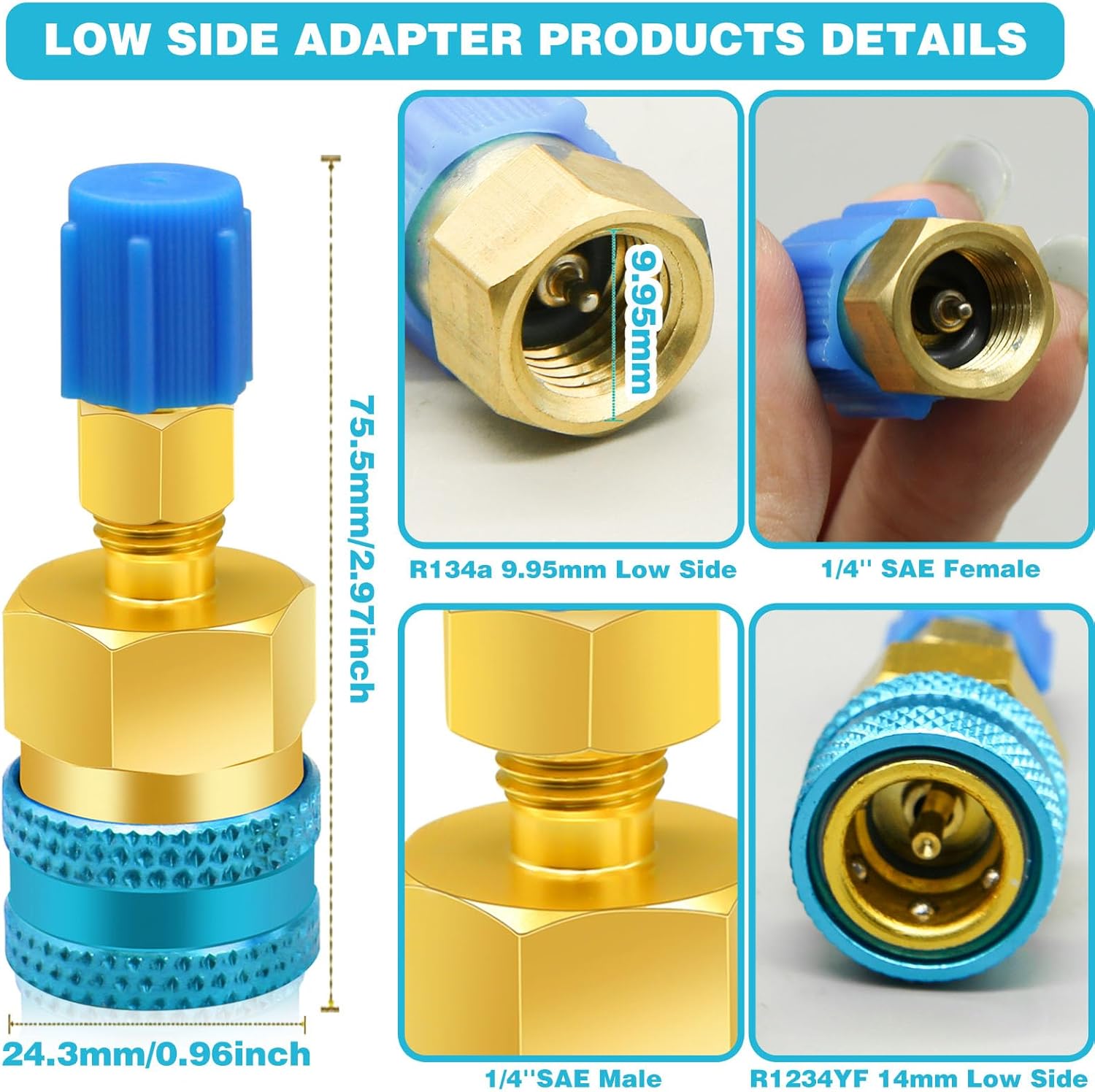 2Pcs R1234yf to R134a Adapter, Quick Couplers Kit R1234yf Refrigerant Recharge Kit, High/Low Side R134a to R1234yf Adapters for R1234yf/R134a Car Ac Refrigerant System Evacuation Recharging, Red, Blue - Image 3