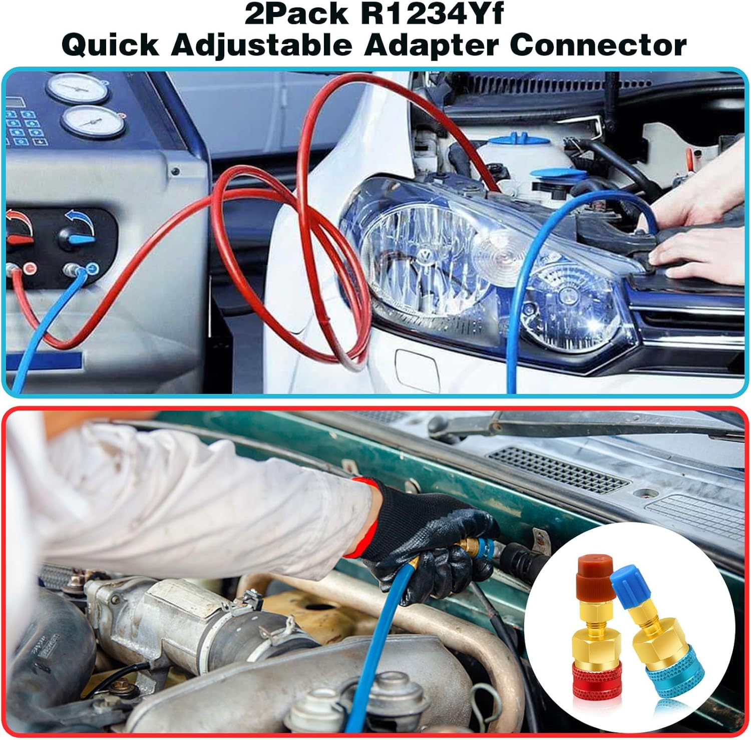 2Pcs R1234yf to R134a Adapter, Quick Couplers Kit R1234yf Refrigerant Recharge Kit, High/Low Side R134a to R1234yf Adapters for R1234yf/R134a Car Ac Refrigerant System Evacuation Recharging, Red, Blue - Image 4