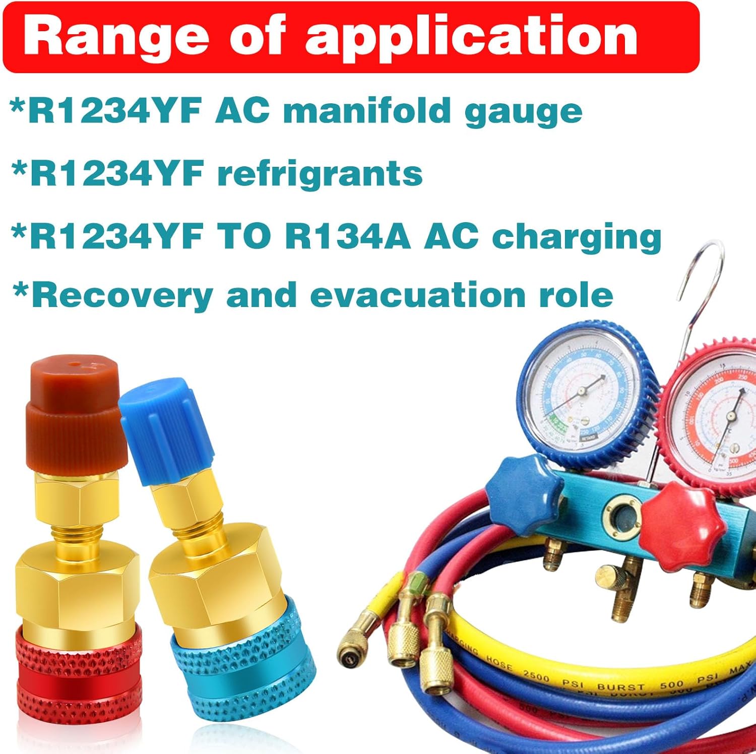 2Pcs R1234yf to R134a Adapter, Quick Couplers Kit R1234yf Refrigerant Recharge Kit, High/Low Side R134a to R1234yf Adapters for R1234yf/R134a Car Ac Refrigerant System Evacuation Recharging, Red, Blue - Image 5