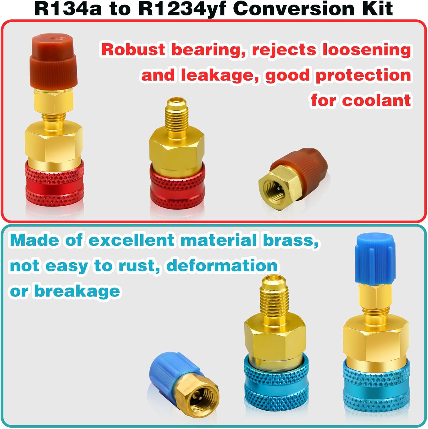 2Pcs R1234yf to R134a Adapter, Quick Couplers Kit R1234yf Refrigerant Recharge Kit, High/Low Side R134a to R1234yf Adapters for R1234yf/R134a Car Ac Refrigerant System Evacuation Recharging, Red, Blue - Image 6