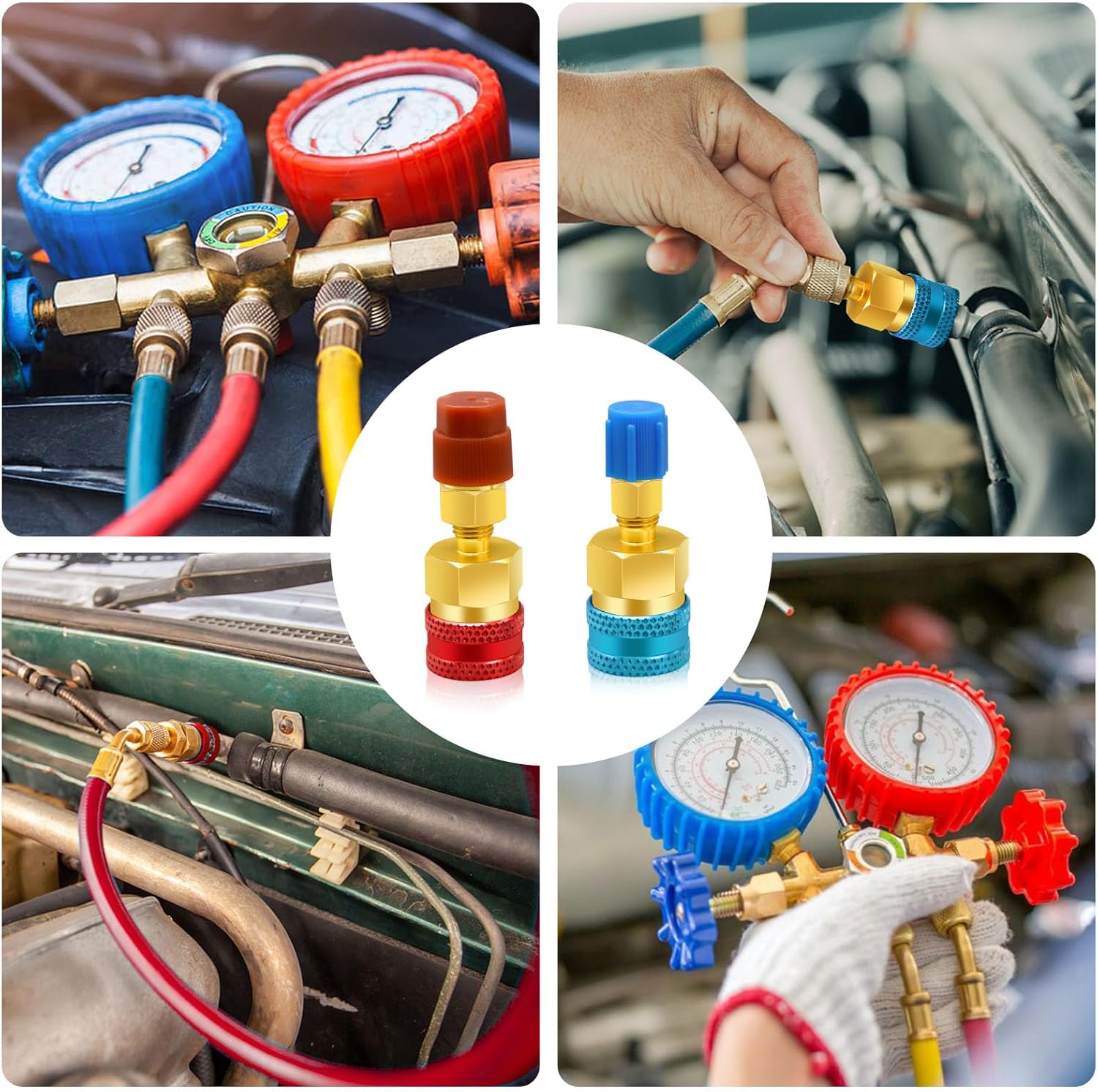 2Pcs R1234yf to R134a Adapter, Quick Couplers Kit R1234yf Refrigerant Recharge Kit, High/Low Side R134a to R1234yf Adapters for R1234yf/R134a Car Ac Refrigerant System Evacuation Recharging, Red, Blue - Image 7