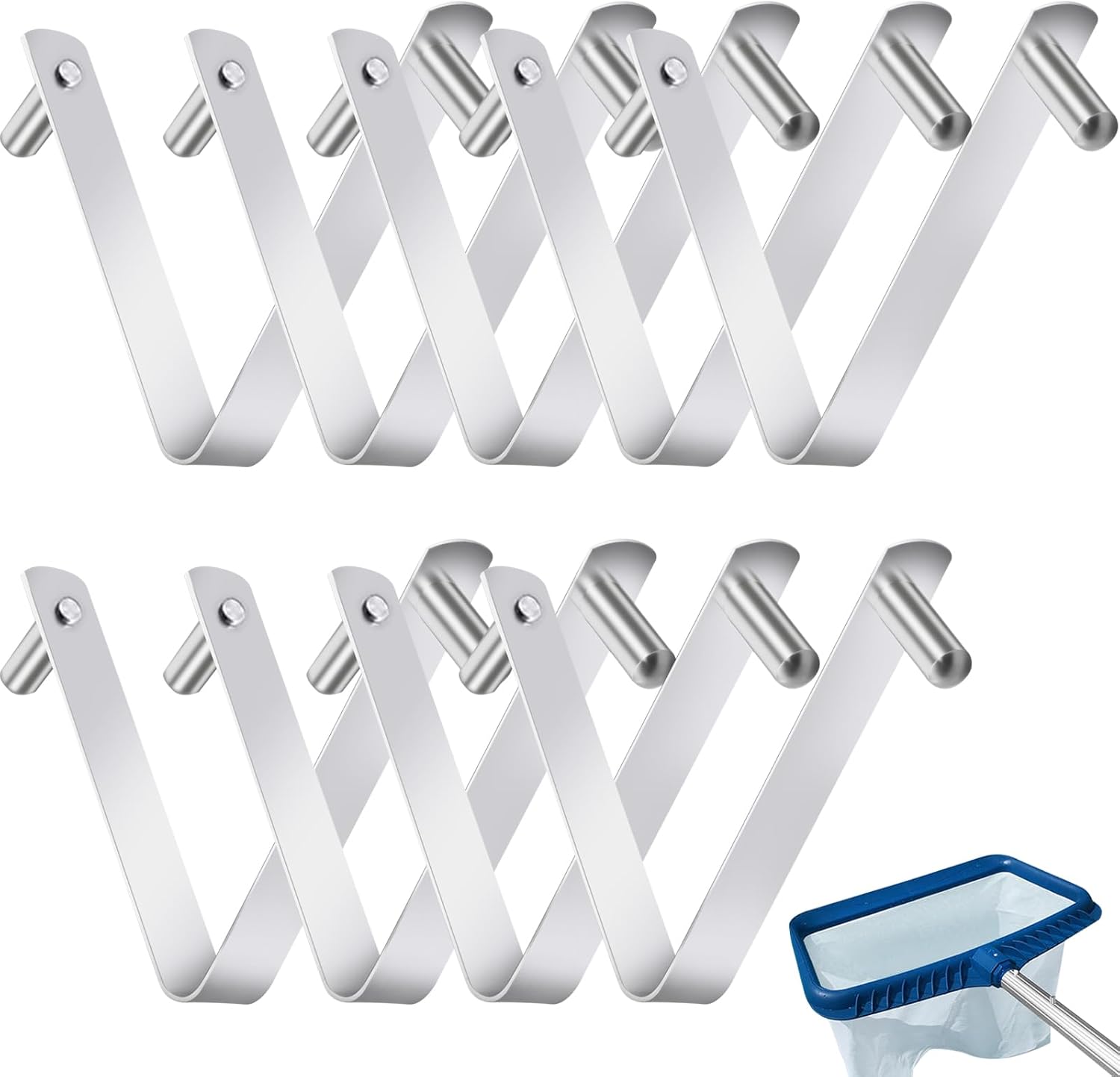 9Pcs Pool Brush Clip V-Shaped Clip, Innovative Pool Hooks for Poles Double Pin Spring Button Clip for Stainless Steel Clips, Applies to Pool Swimming Pools & Accessories Tools Pool Pole Clips - Image 1