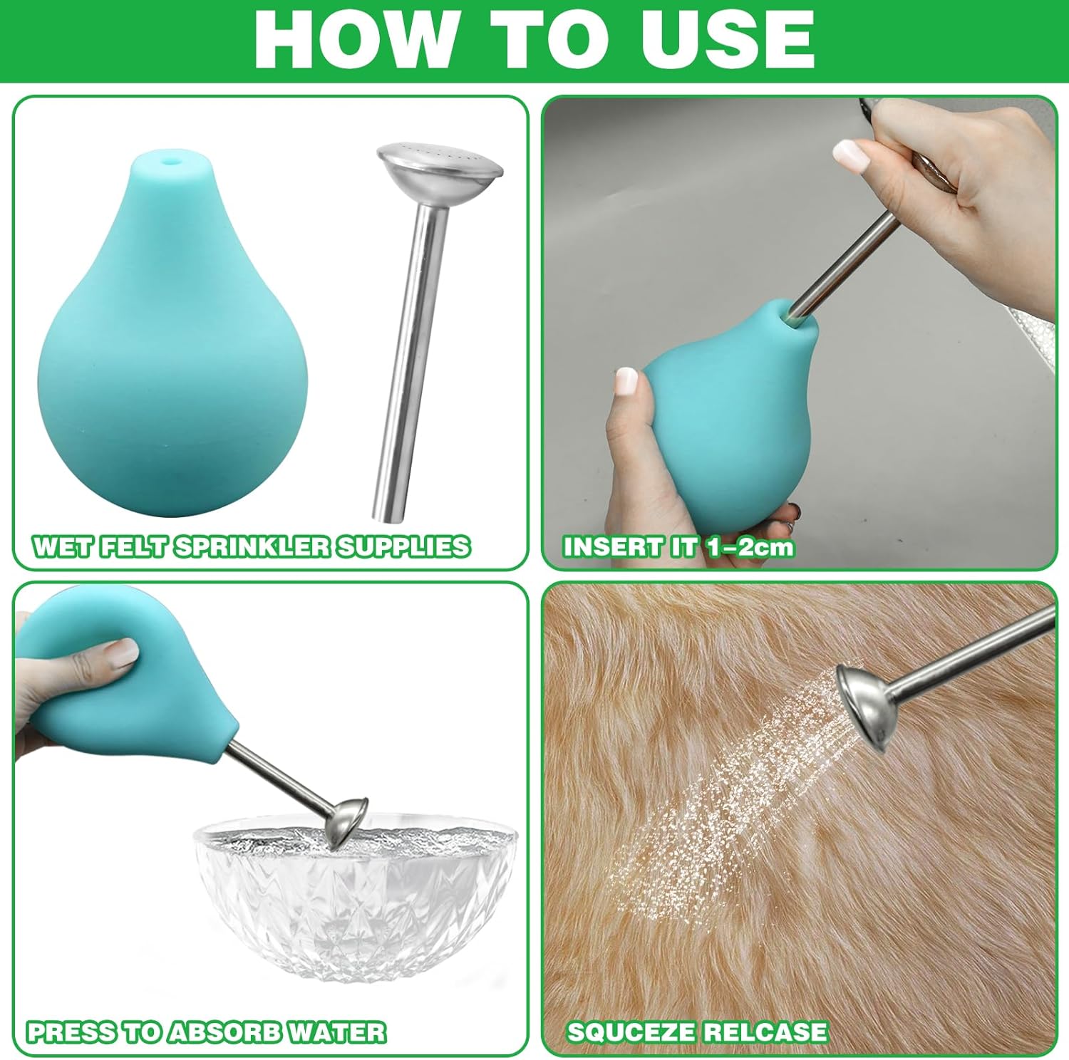 Ball Sprinkler for Wet Felting Tools, Ball Brauser Sprinkler for Wet Felting Supplies, Removable Felting Wool Sprinkler Tool, Silicone Ball Nozzle Needle Felting Tools for Wet Felting Kit (Green) - Image 3