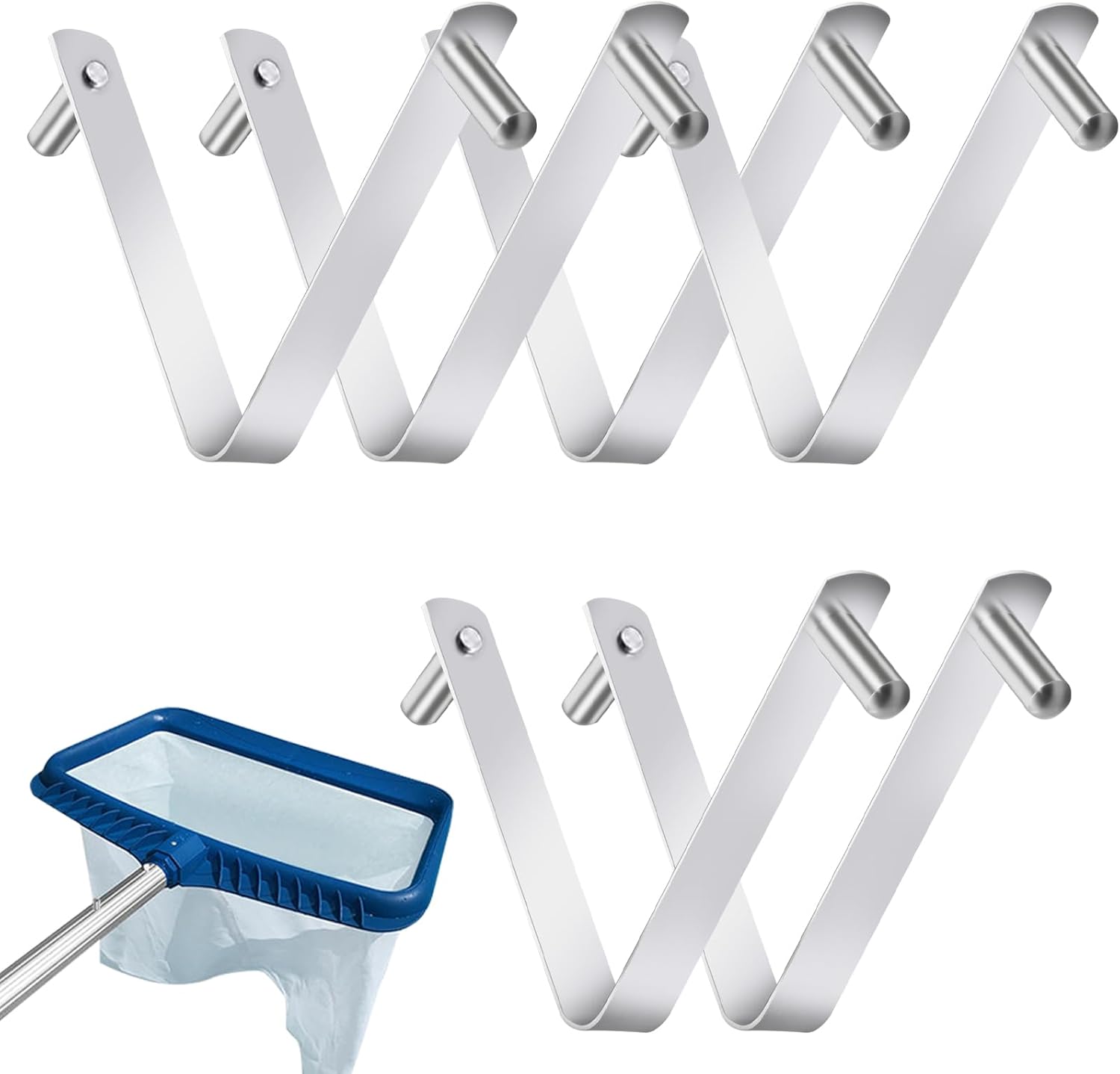6Pcs Pool Brush Clip V-Shaped Clip, Pool Hooks for Poles Swimming Pools & Accessories Pool Pole Clips, Suitable Double Pin Pool Accessories Tools for Brushes Skimmers Pool Net Stainless Steel Clips - Image 1