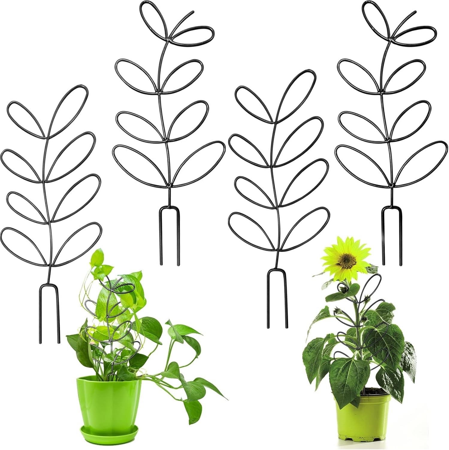 4 Pcs Small Metal Trellis for Potted Plants,Indoor Plants Trellis for Climbing,Leaf Shapes Mini Plant Trellis Support Stake House Plant Trellis for Garden Potted, Hoya, Pothos, Flower, Monstera(Black) - Image 1