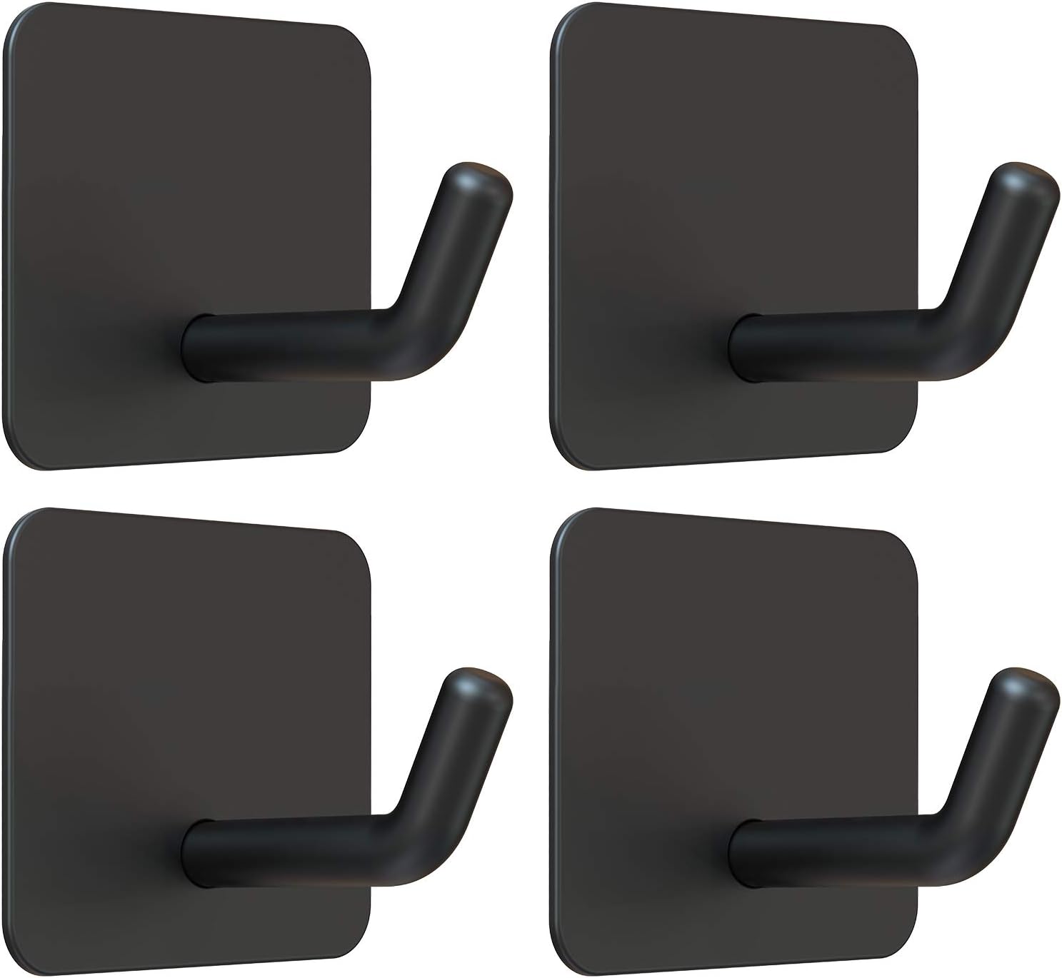 Adhesive Hooks, Heavy Duty Shower Wall Stick on Hooks, Waterproof, 2 Extra Adhesive Strips, Black, 4 Pcs - Image 1