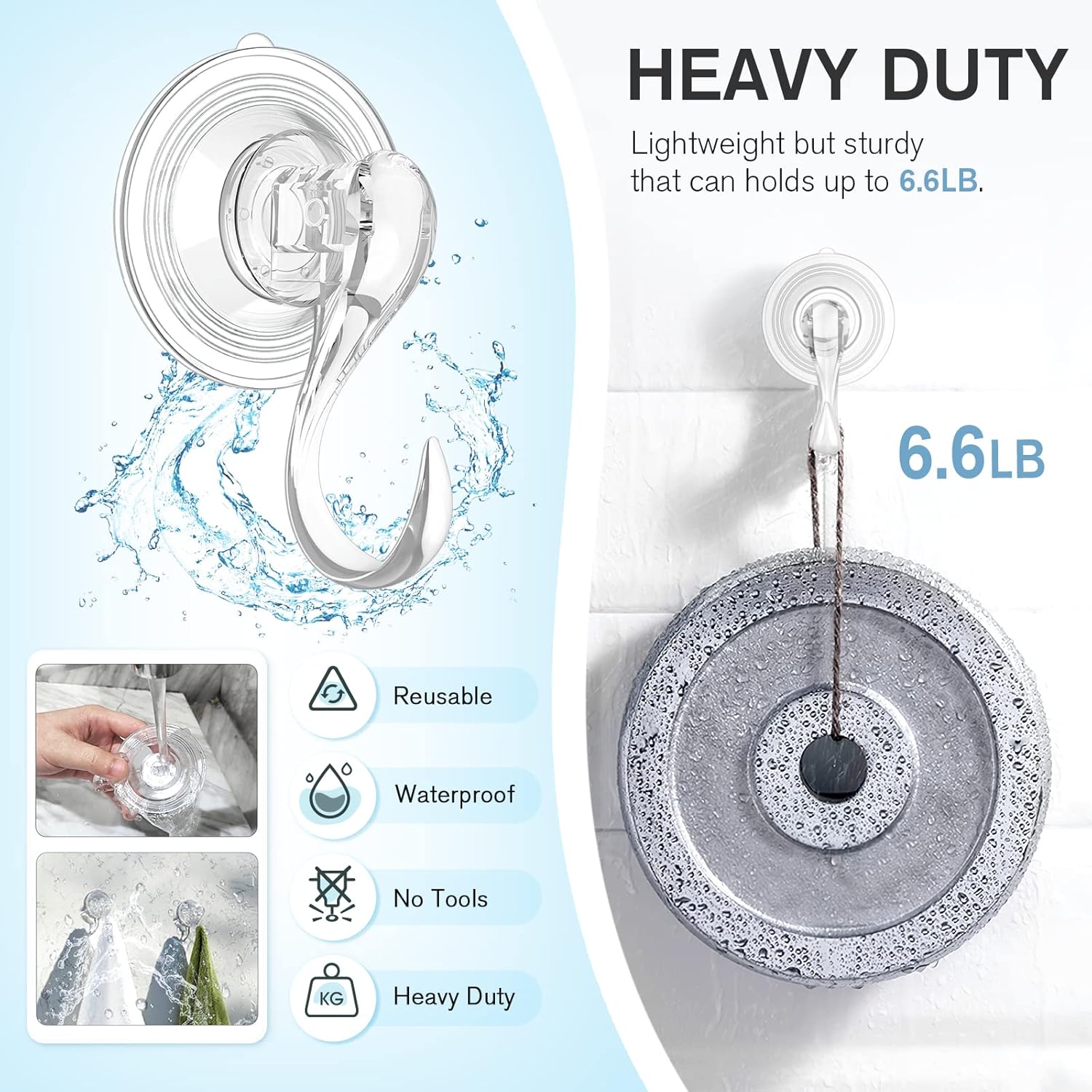 Suction Cup Hooks, Small Shower Suction Hooks with Wipes, Heavy Duty, Removable and Reusable, Clear, 2 Pcs - Image 3