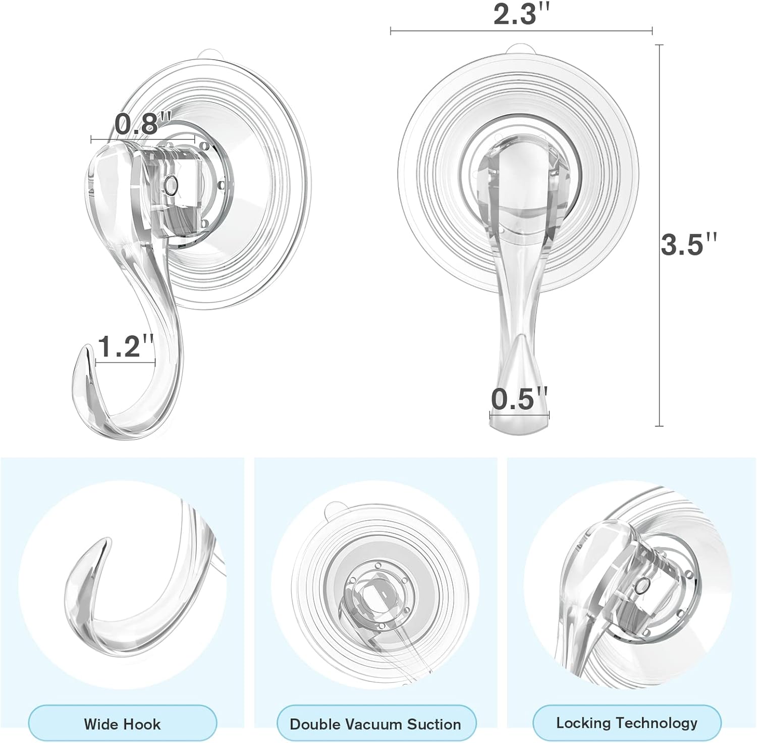 Suction Cup Hooks, Small Shower Suction Hooks with Wipes, Heavy Duty, Removable and Reusable, Clear, 2 Pcs - Image 5