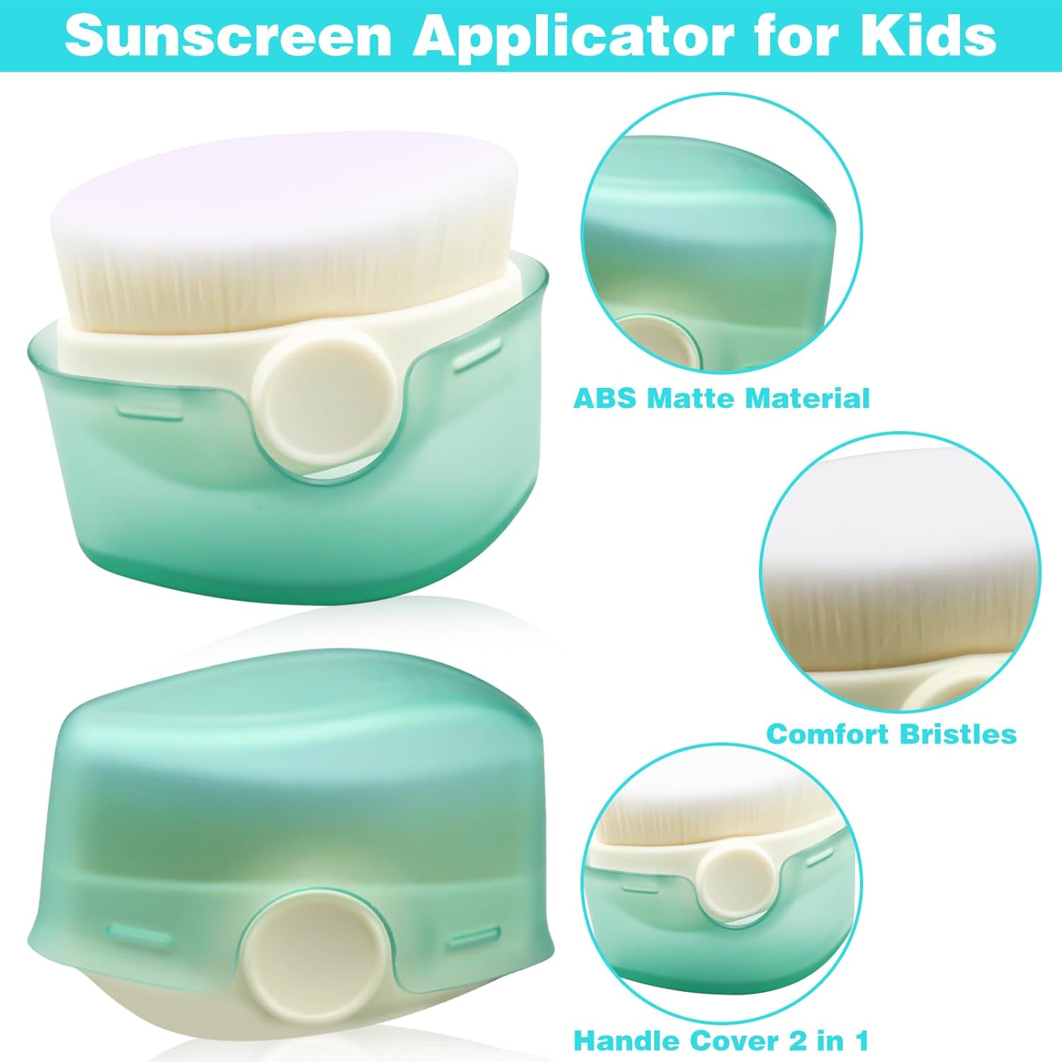 2Pcs Sunscreen Applicator for Kids, Sunscreen Brush Sunblock Applicator for Kids, Sun Lotion Applicator Kids Sunscreen Applicator with Protective Caps, Sun Cream Brush for Outdoor Travel (Green) - Image 2