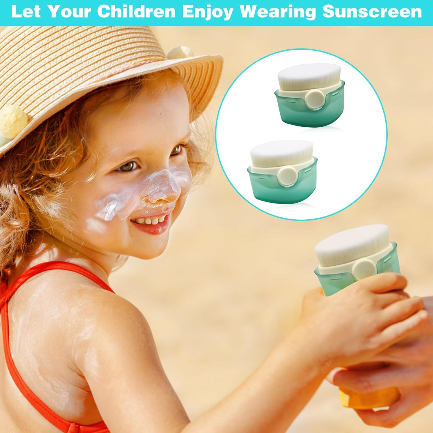 2Pcs Sunscreen Applicator for Kids, Sunscreen Brush Sunblock Applicator for Kids, Sun Lotion Applicator Kids Sunscreen Applicator with Protective Caps, Sun Cream Brush for Outdoor Travel (Green) - Image 3
