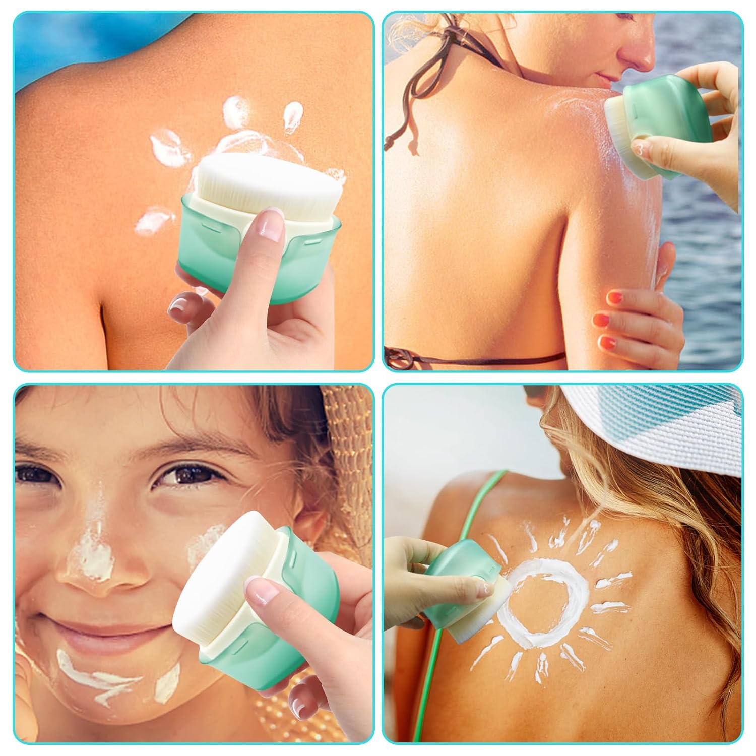 2Pcs Sunscreen Applicator for Kids, Sunscreen Brush Sunblock Applicator for Kids, Sun Lotion Applicator Kids Sunscreen Applicator with Protective Caps, Sun Cream Brush for Outdoor Travel (Green) - Image 7